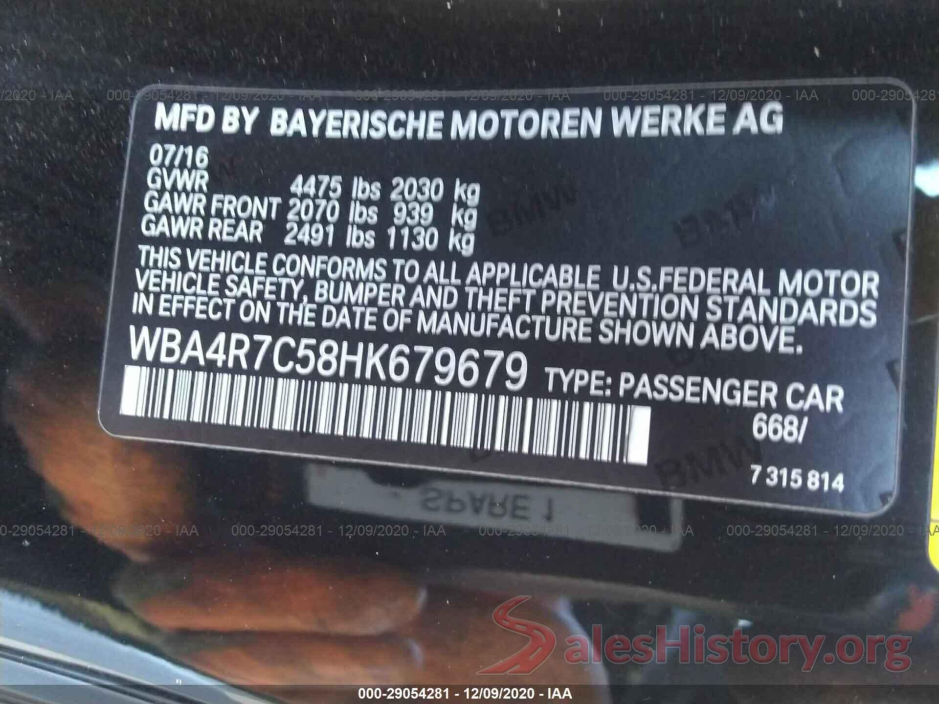 WBA4R7C58HK679679 2017 BMW 4 SERIES