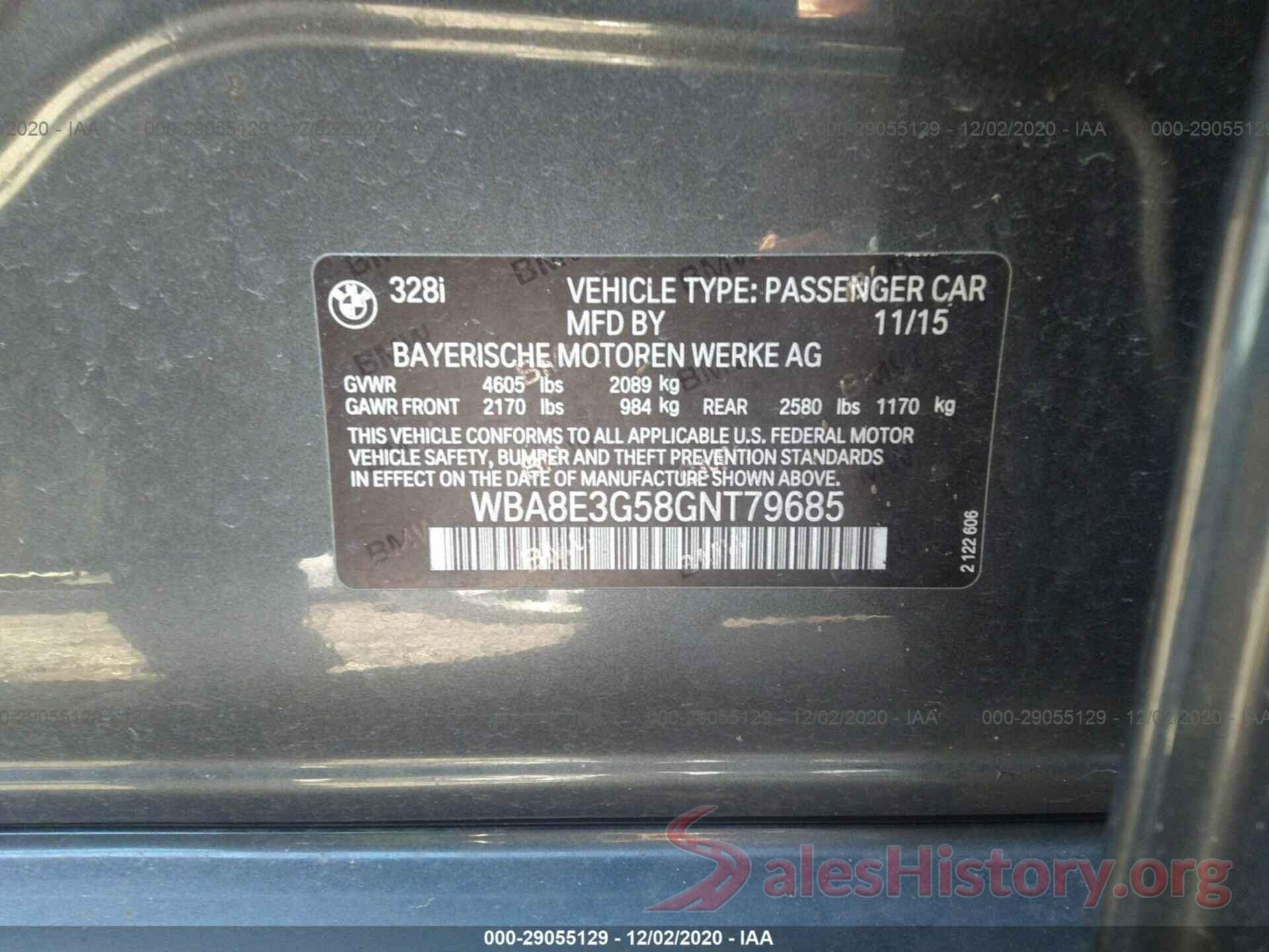 WBA8E3G58GNT79685 2016 BMW 3 SERIES