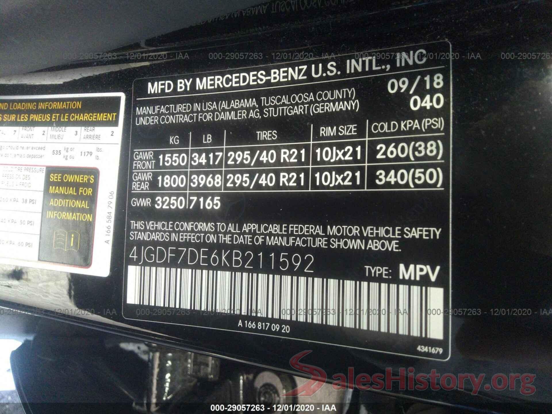 4JGDF7DE6KB211592 2019 MERCEDES-BENZ GLS