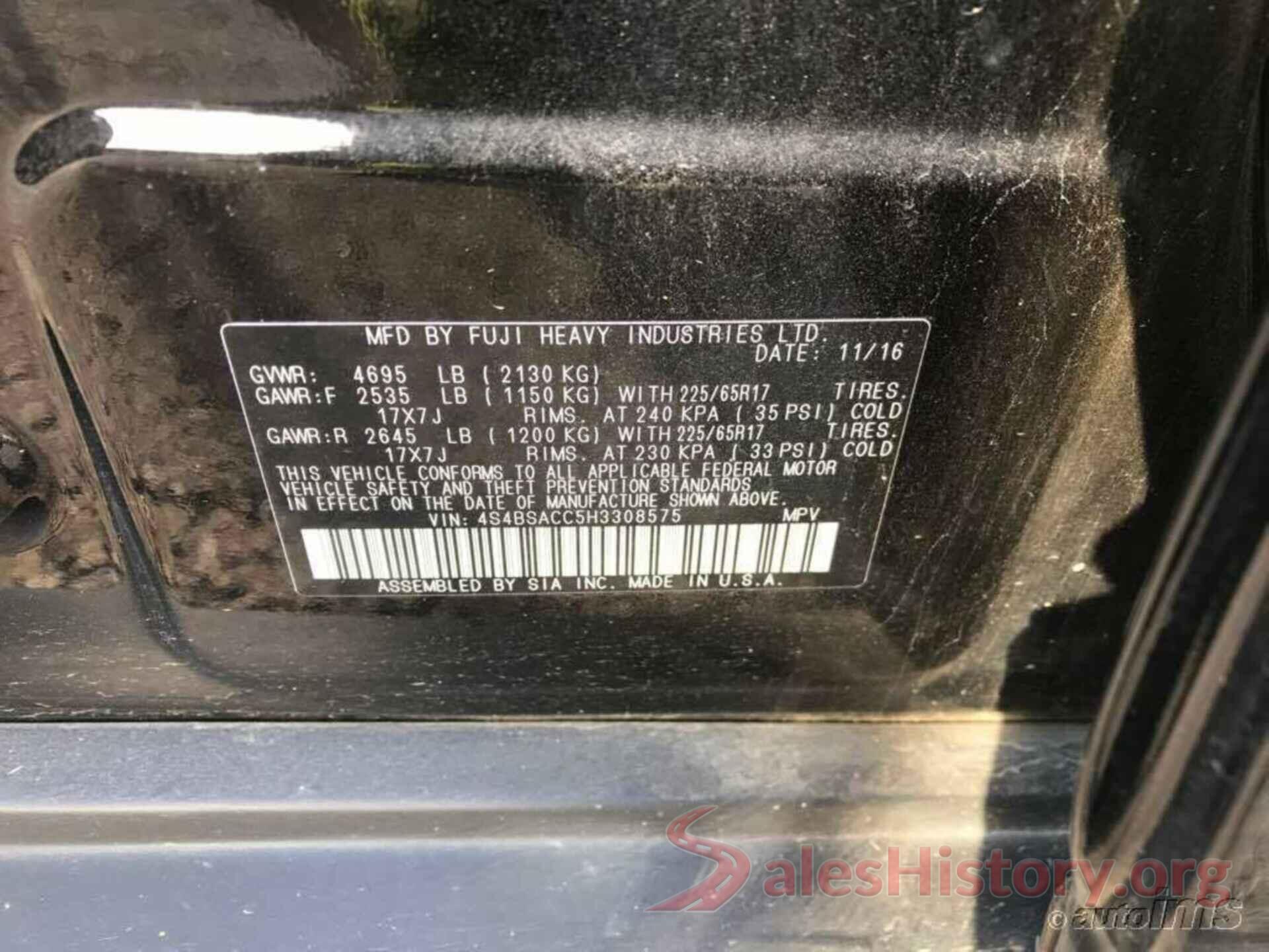 4S4BSACC5H3308575 2017 SUBARU OUTBACK