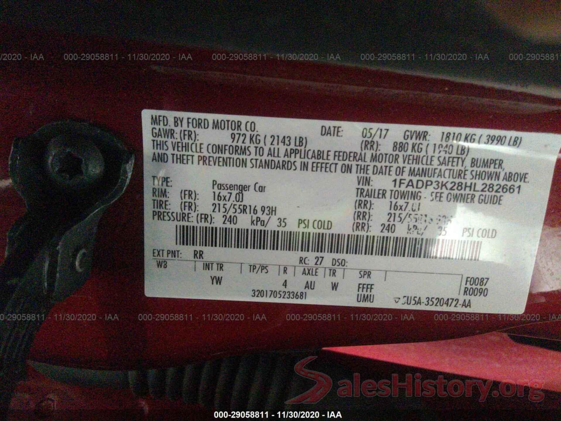 1FADP3K28HL282661 2017 FORD FOCUS