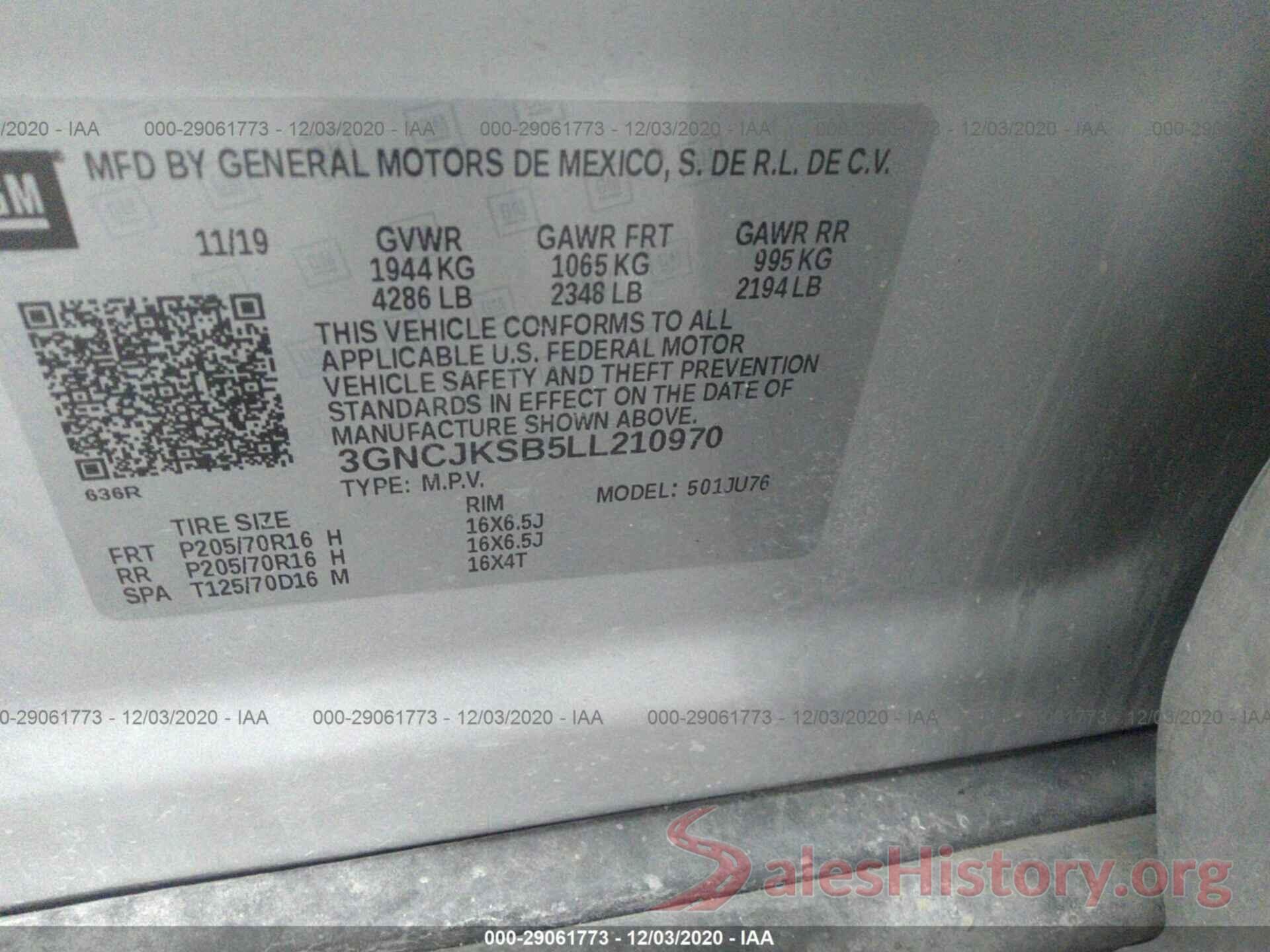 3GNCJKSB5LL210970 2020 CHEVROLET TRAX