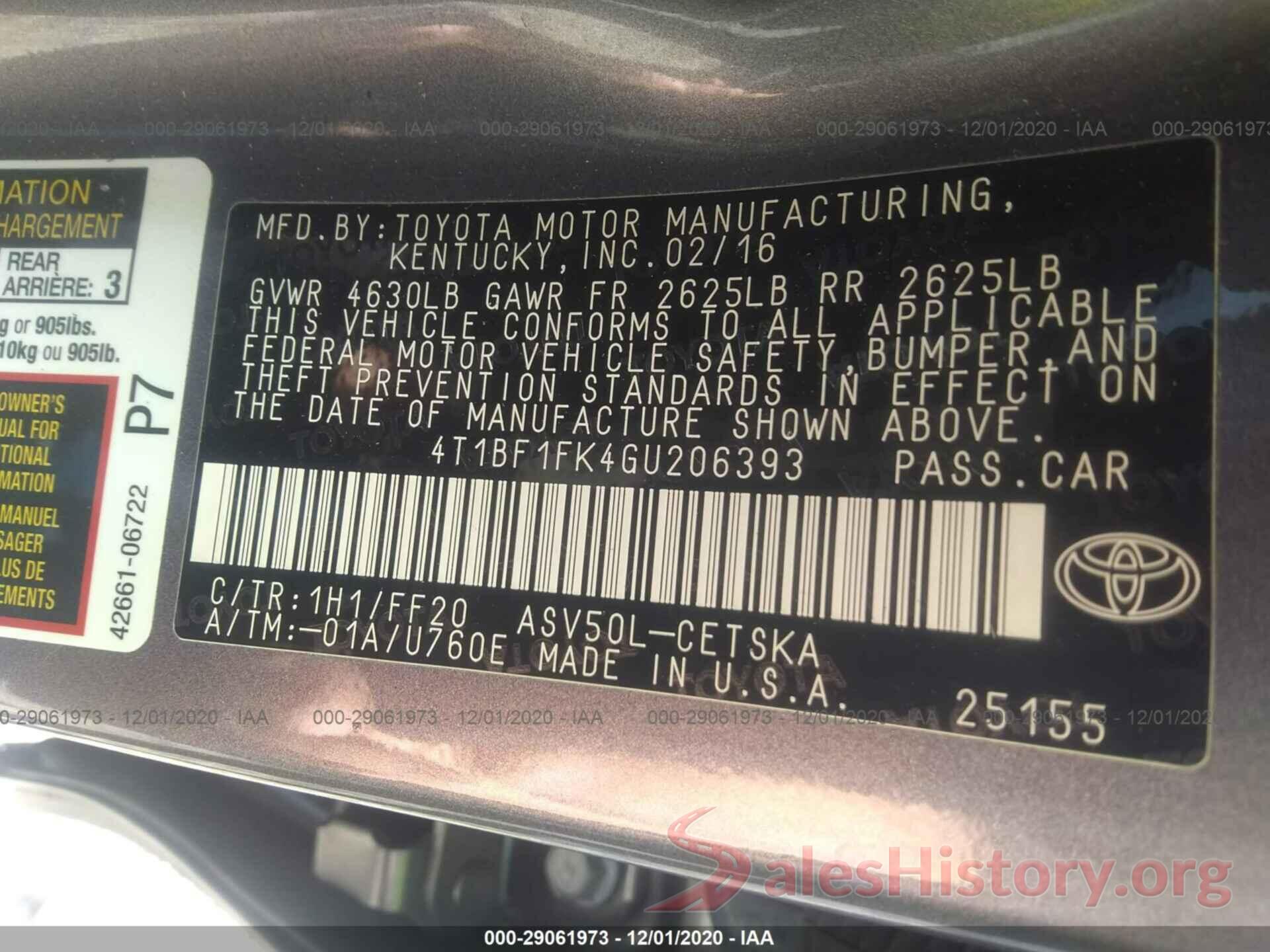 4T1BF1FK4GU206393 2016 TOYOTA CAMRY