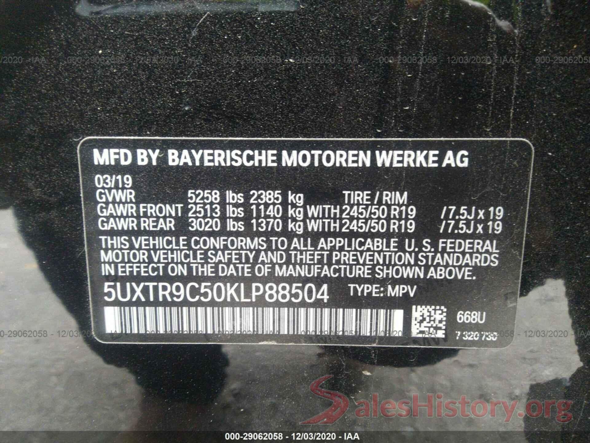 5UXTR9C50KLP88504 2019 BMW X3