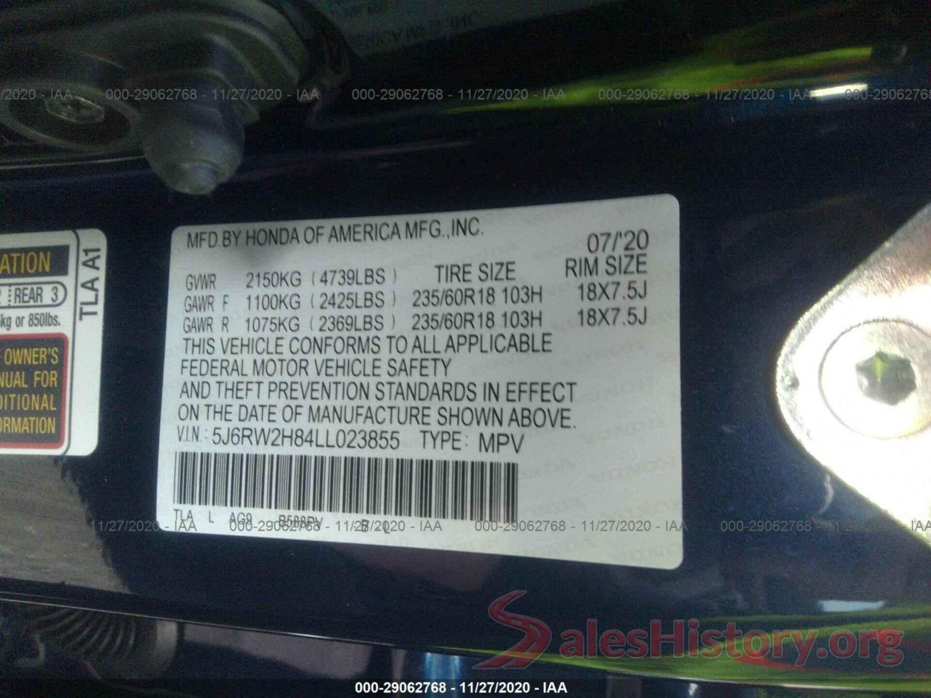 5J6RW2H84LL023855 2020 HONDA CR-V