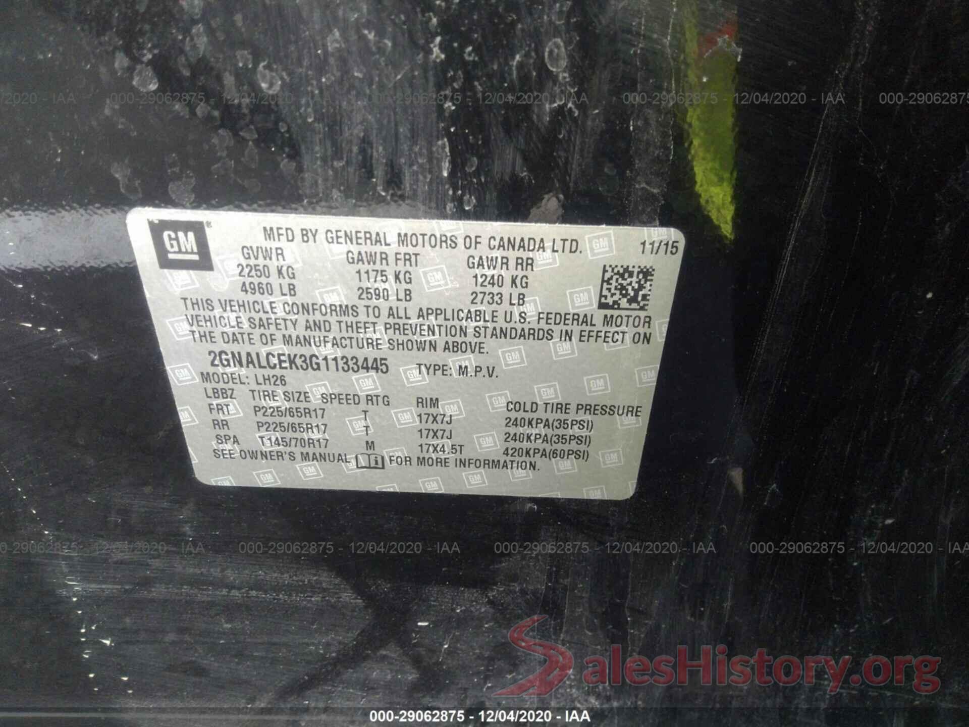 2GNALCEK3G1133445 2016 CHEVROLET EQUINOX