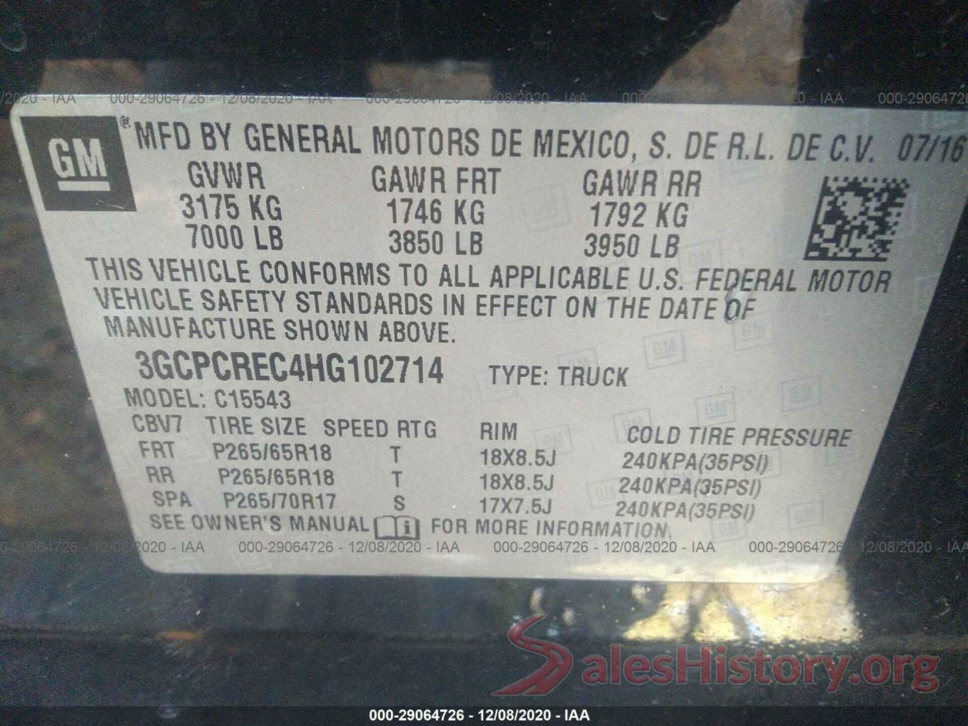 3GCPCREC4HG102714 2017 CHEVROLET SILVERADO