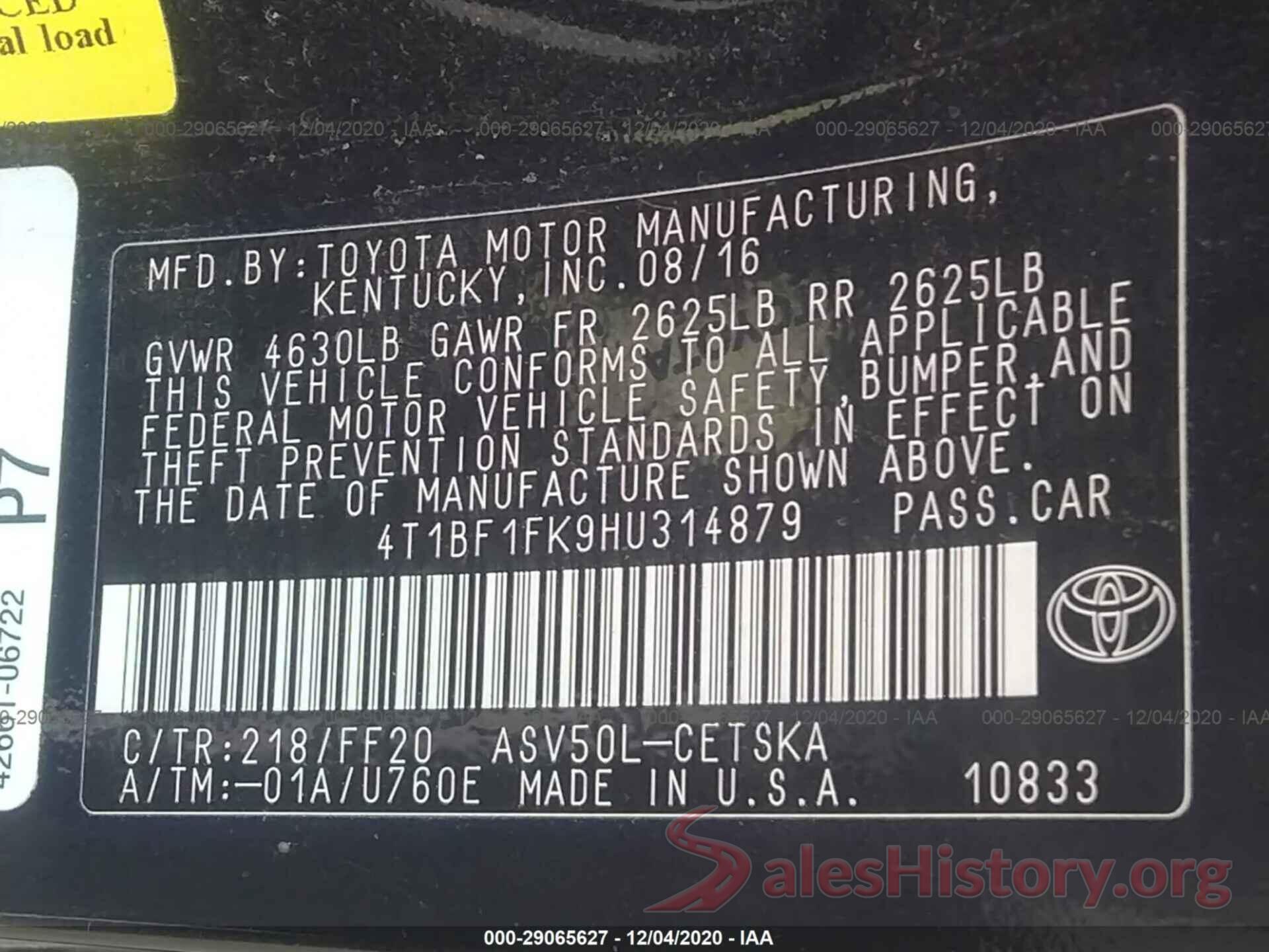 4T1BF1FK9HU314879 2017 TOYOTA CAMRY