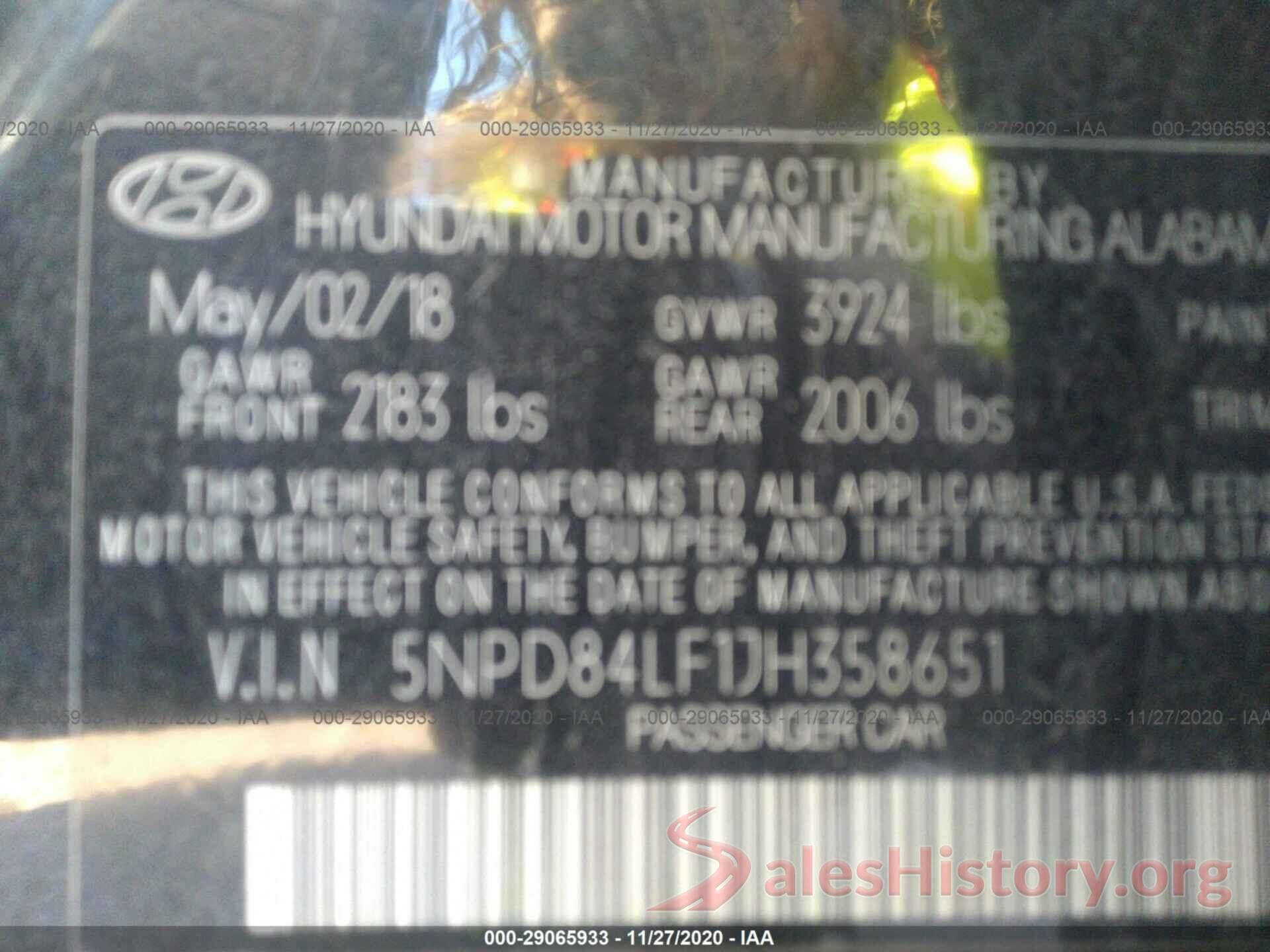 5NPD84LF1JH358651 2018 HYUNDAI ELANTRA