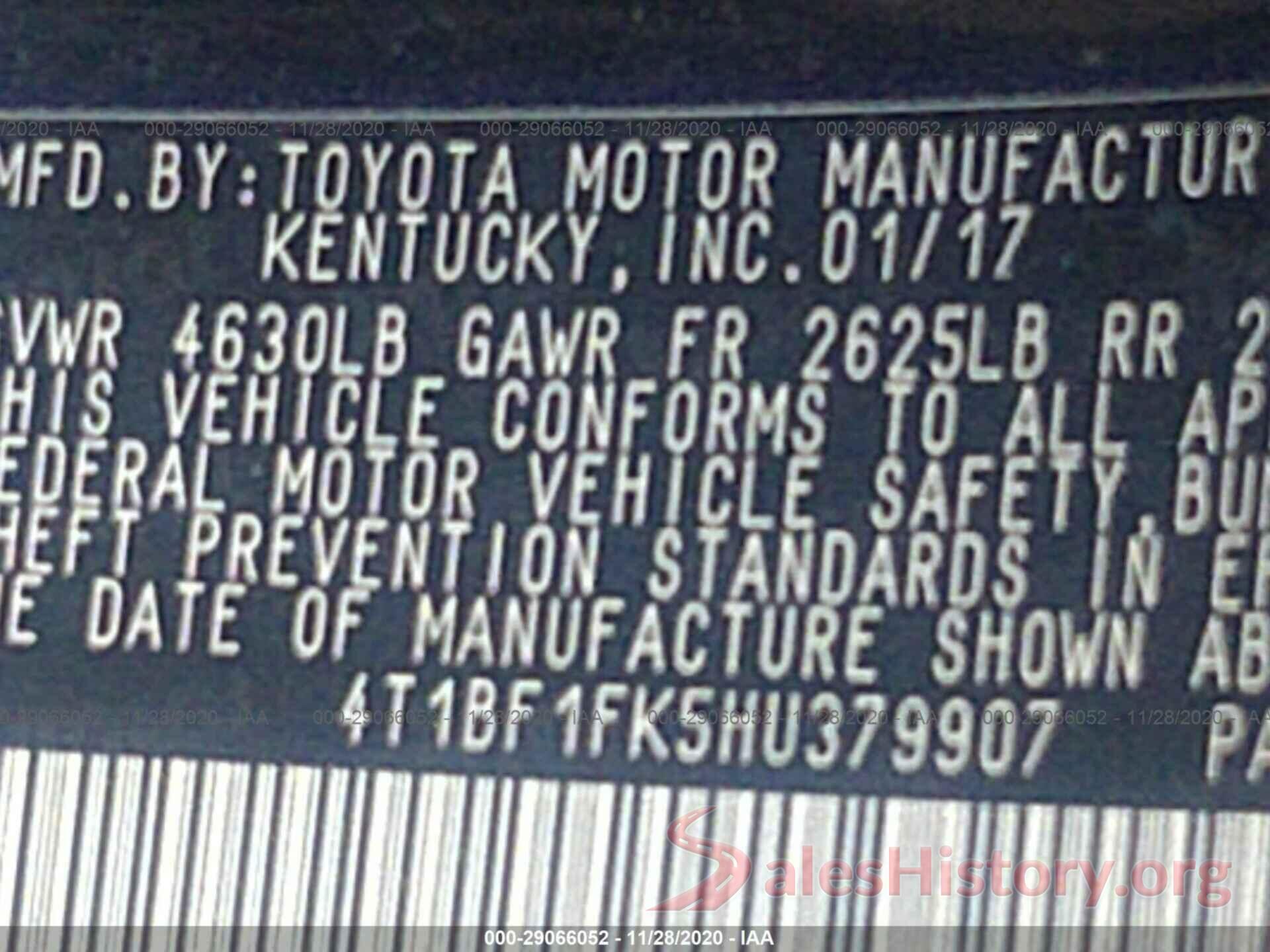 4T1BF1FK5HU379907 2017 TOYOTA CAMRY