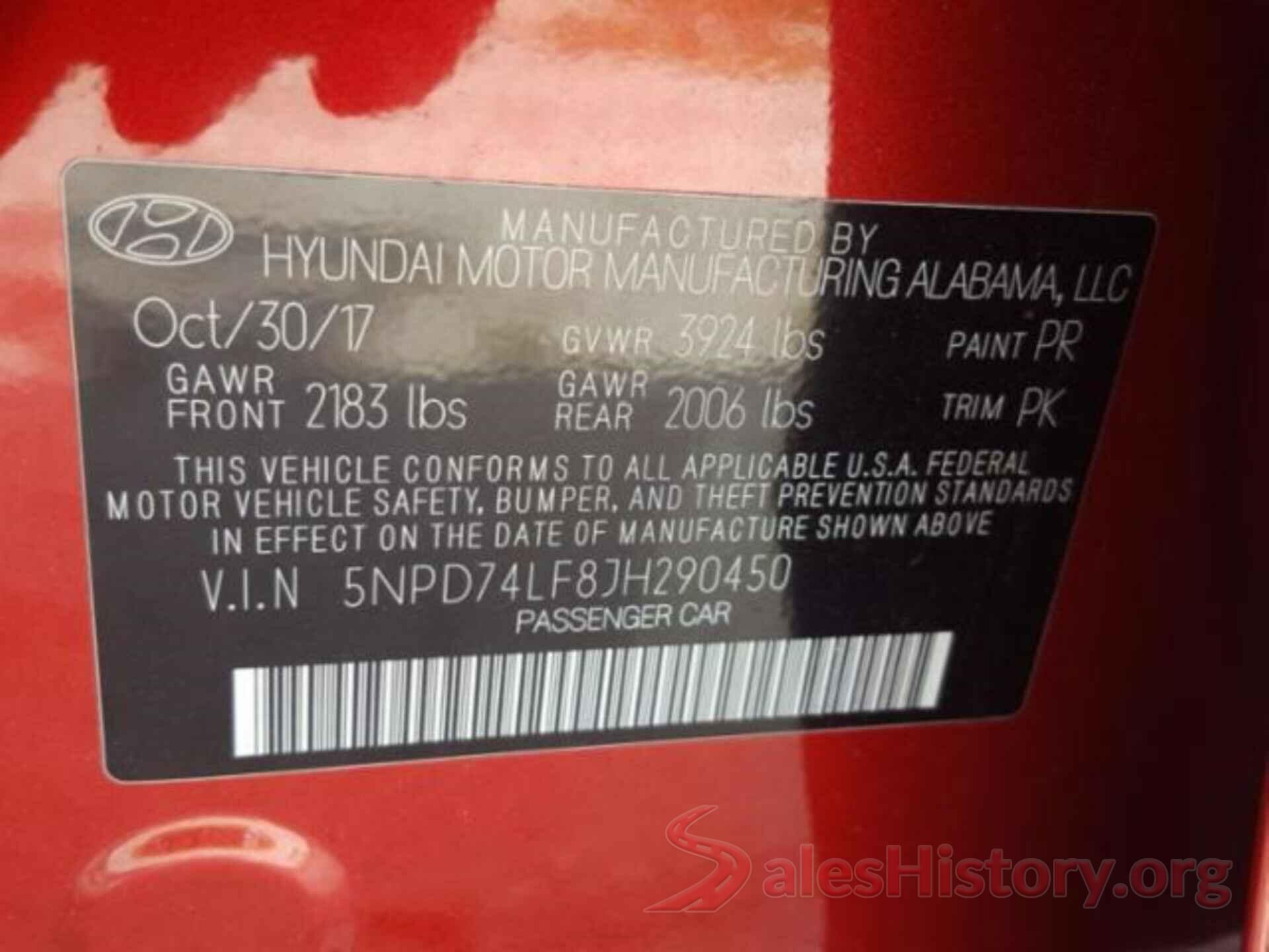 5NPD74LF8JH290450 2018 HYUNDAI ELANTRA