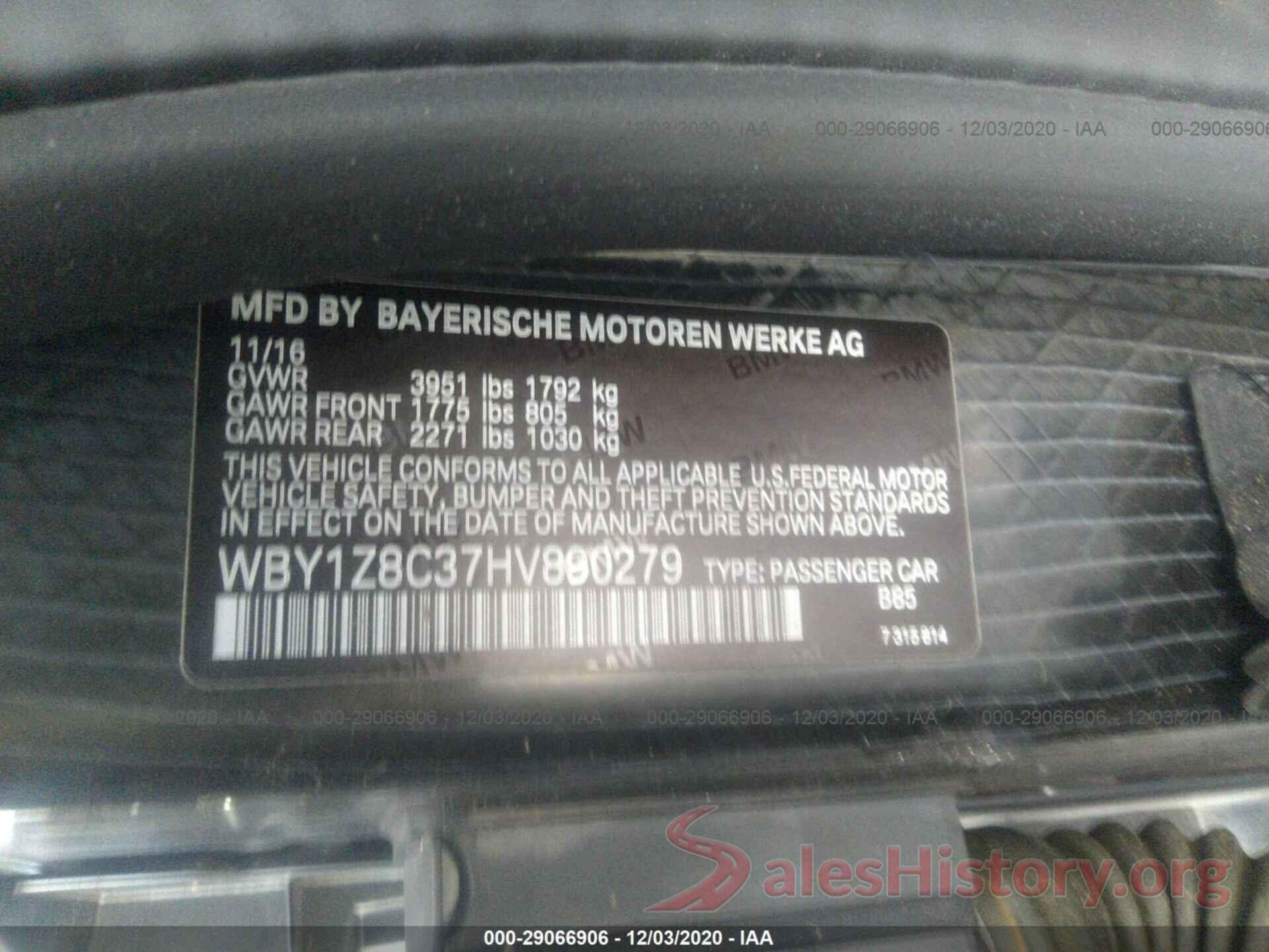 WBY1Z8C37HV890279 2017 BMW I3