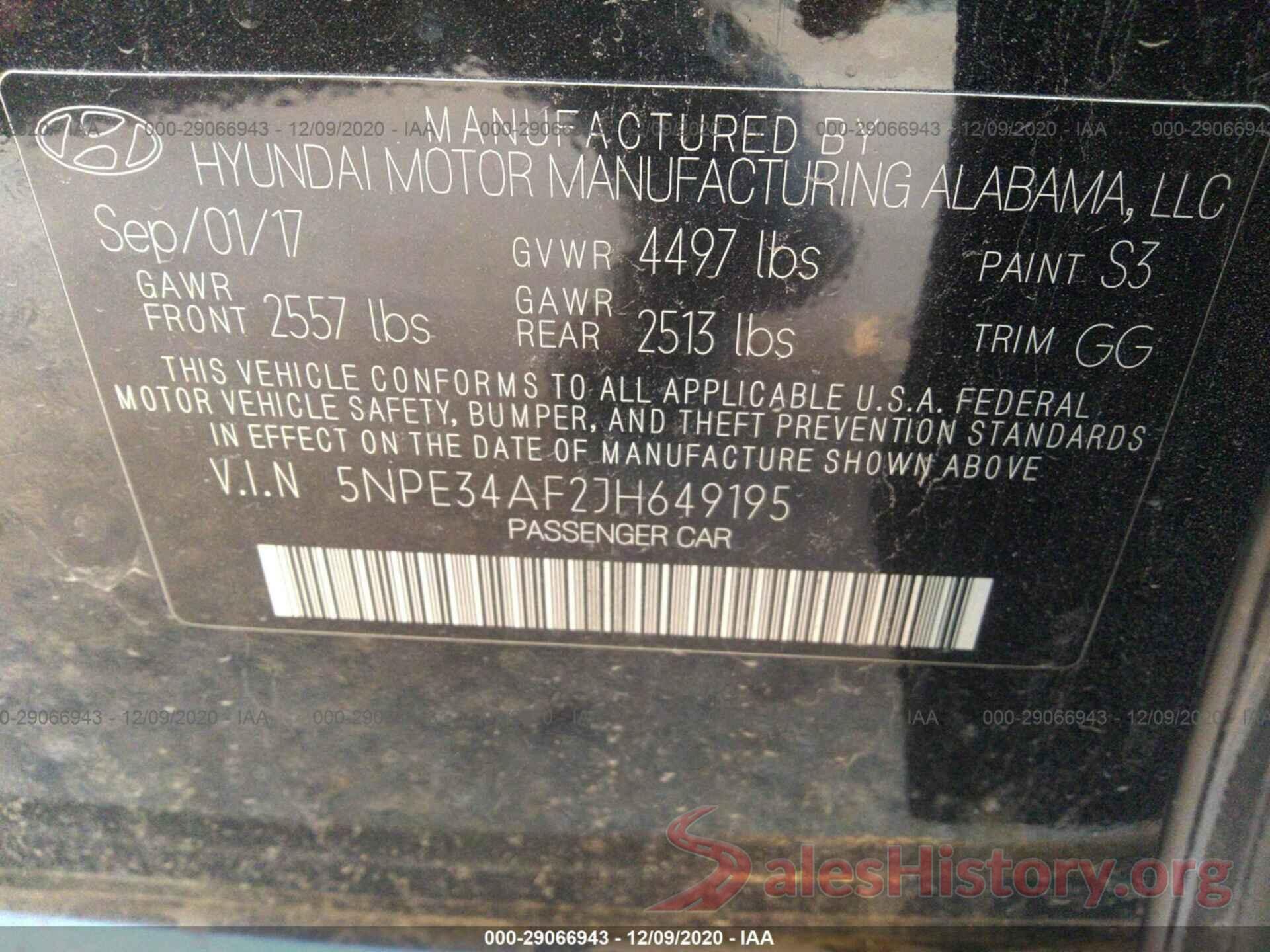 5NPE34AF2JH649195 2018 HYUNDAI SONATA