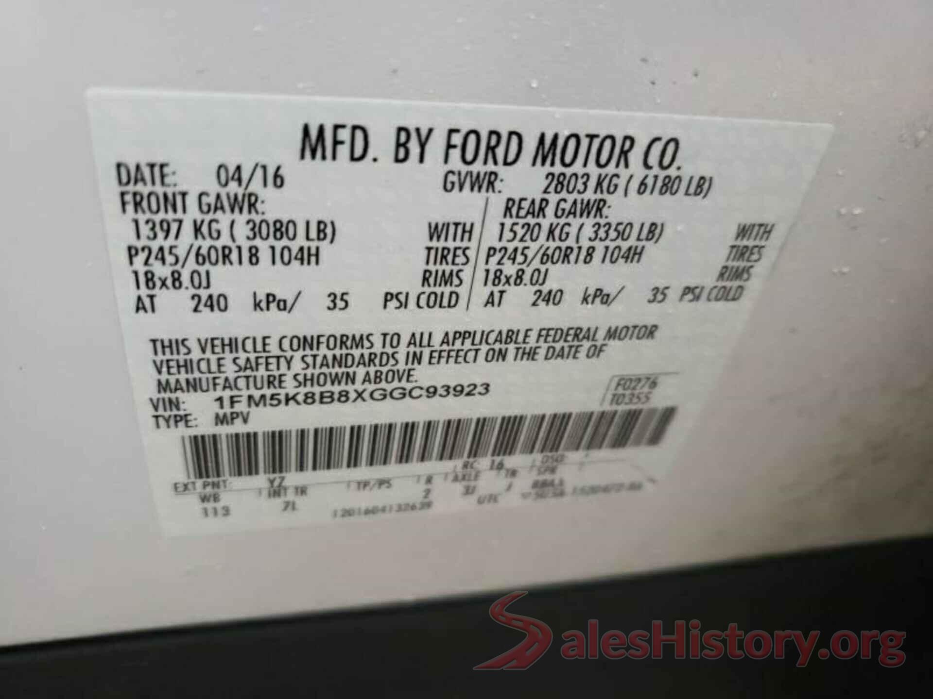 1FM5K8B8XGGC93923 2016 FORD EXPLORER