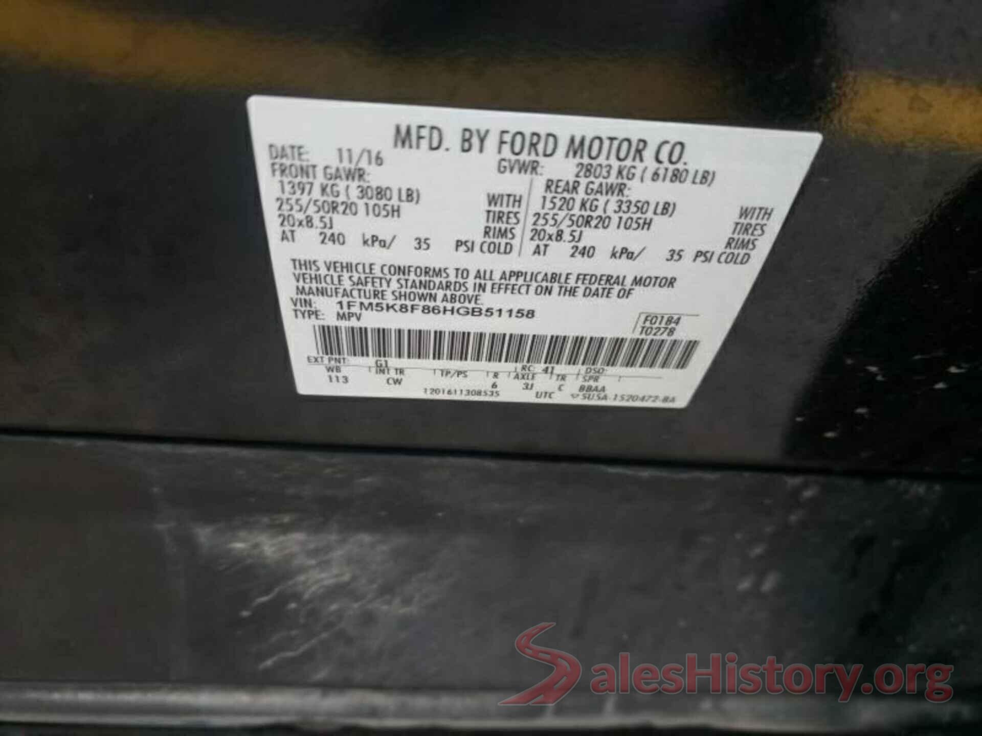 1FM5K8F86HGB51158 2017 FORD EXPLORER