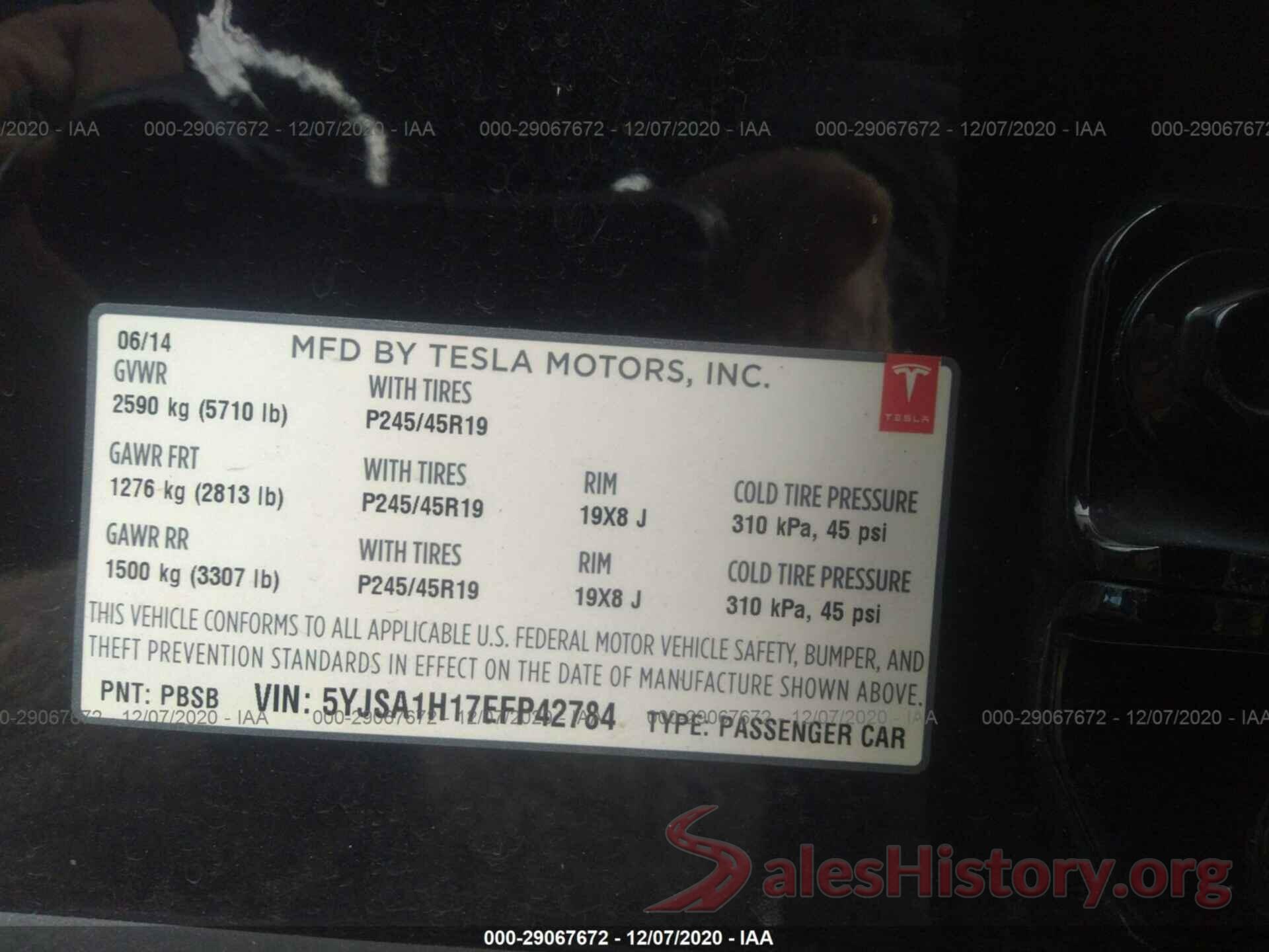 5YJSA1H17EFP42784 2014 TESLA MODEL S