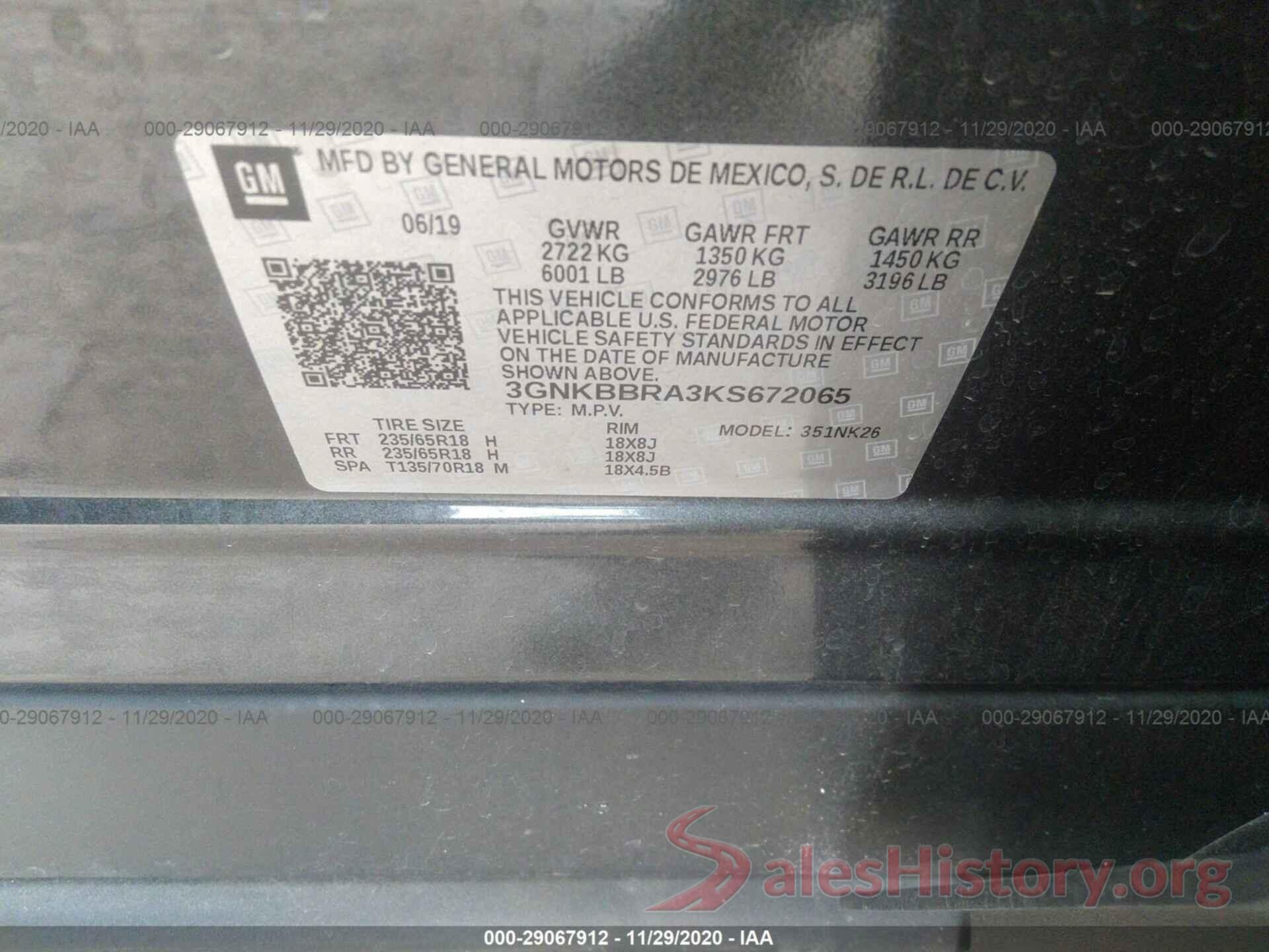 3GNKBBRA3KS672065 2019 CHEVROLET BLAZER