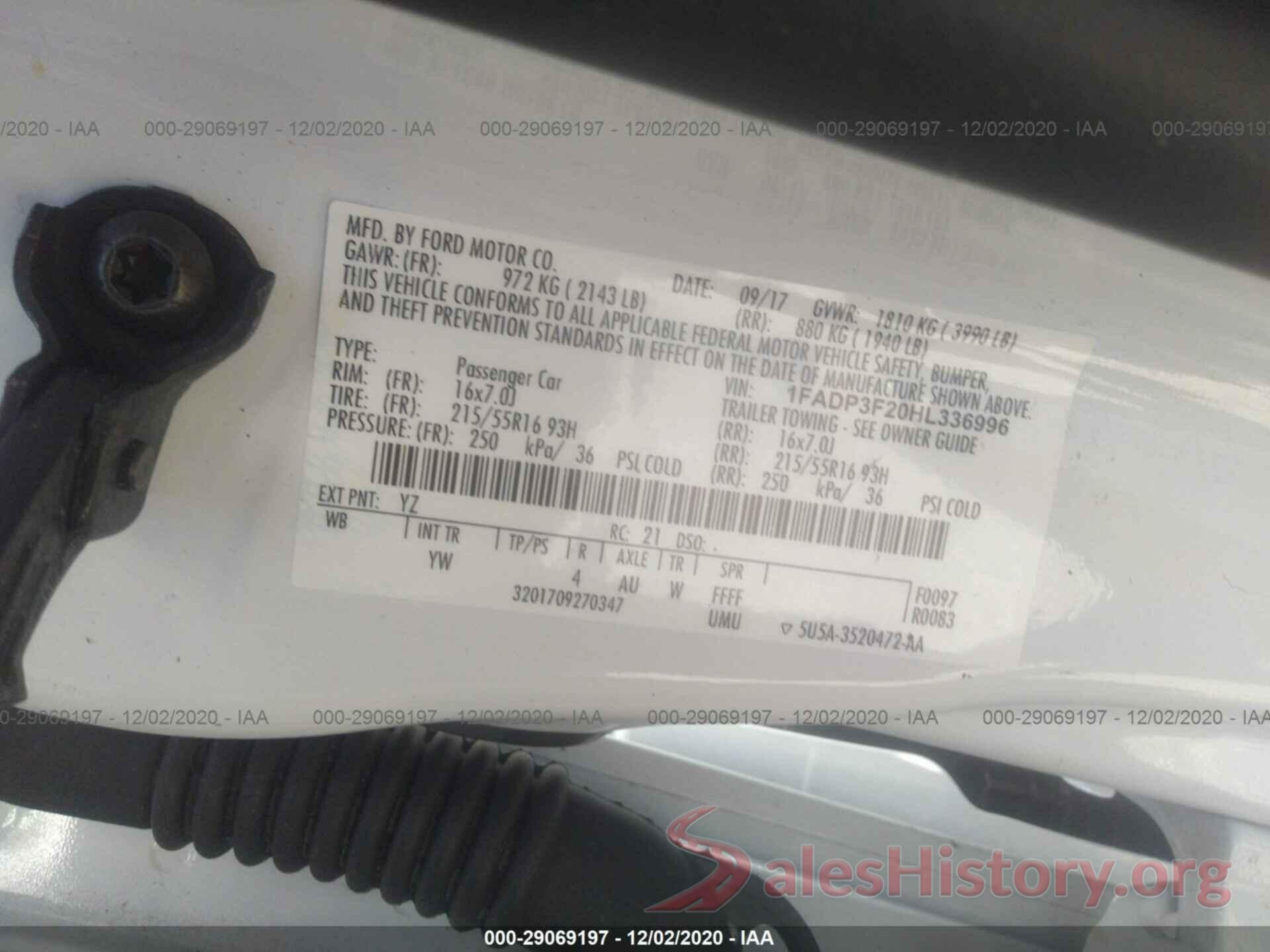 1FADP3F20HL336996 2017 FORD FOCUS