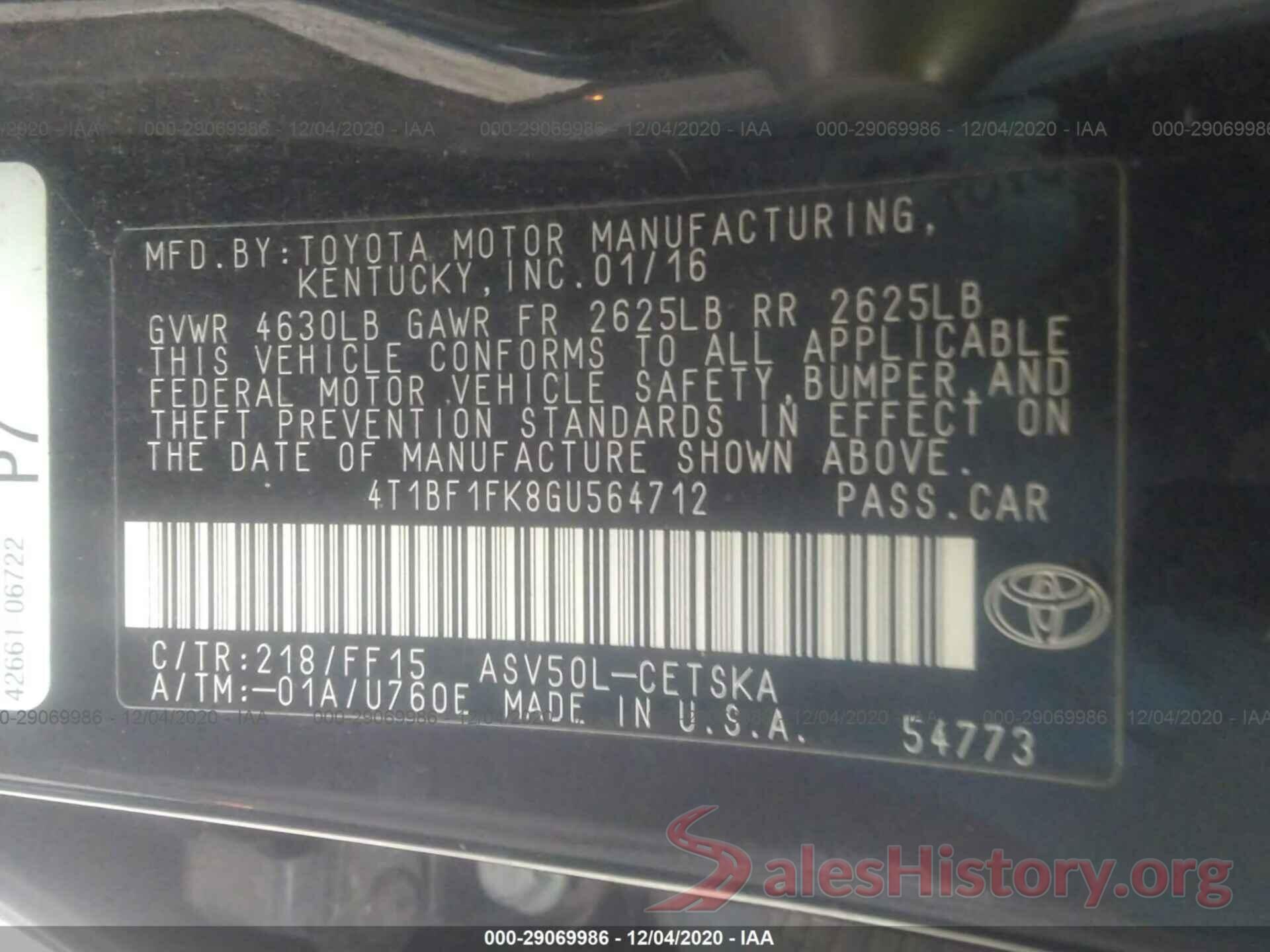 4T1BF1FK8GU564712 2016 TOYOTA CAMRY