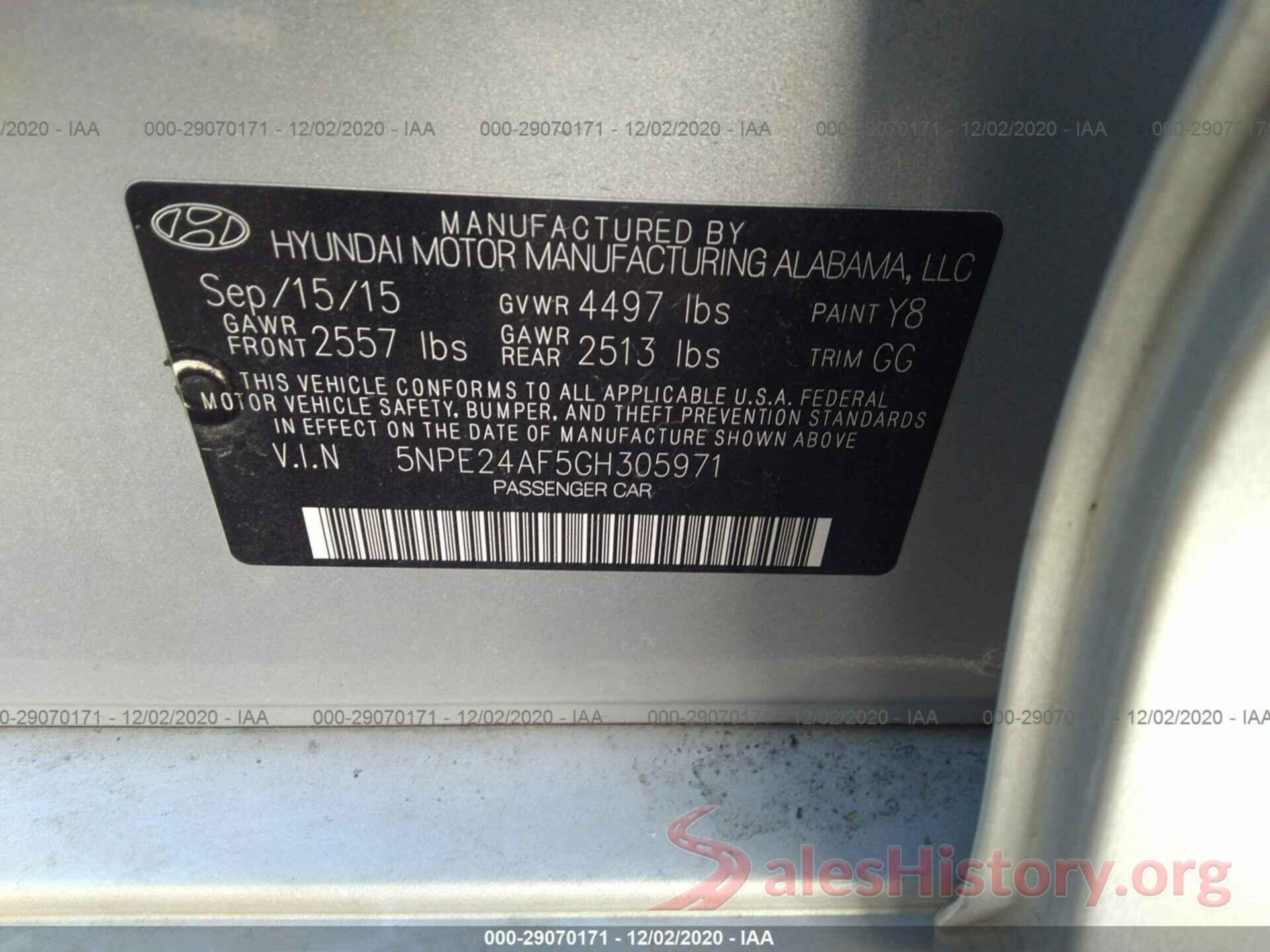 5NPE24AF5GH305971 2016 HYUNDAI SONATA