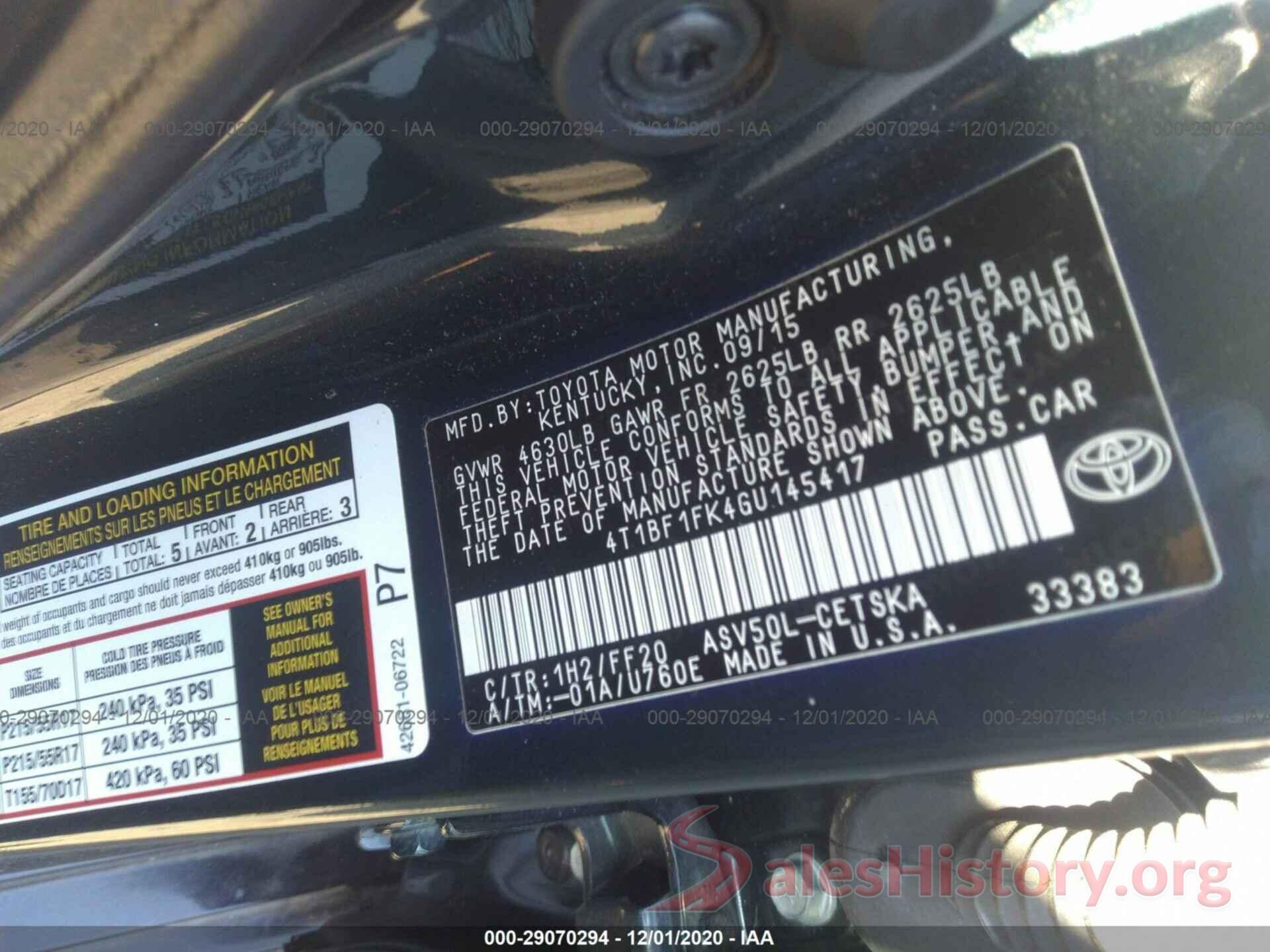 4T1BF1FK4GU145417 2016 TOYOTA CAMRY