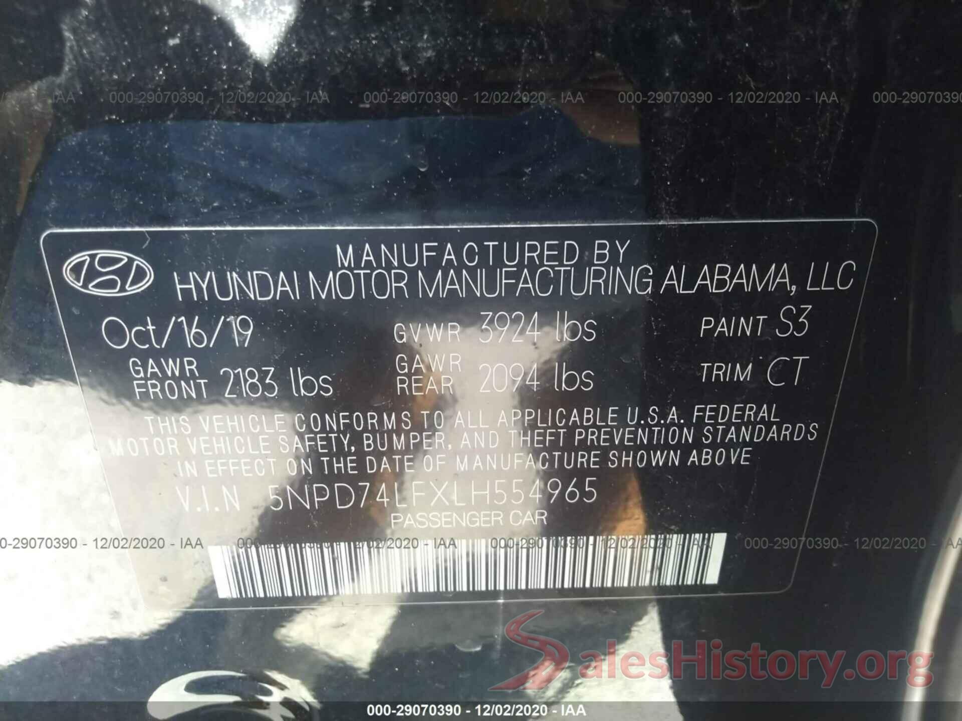 5NPD74LFXLH554965 2020 HYUNDAI ELANTRA