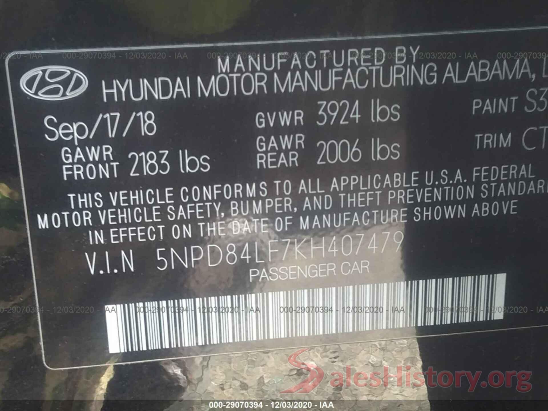 5NPD84LF7KH407479 2019 HYUNDAI ELANTRA