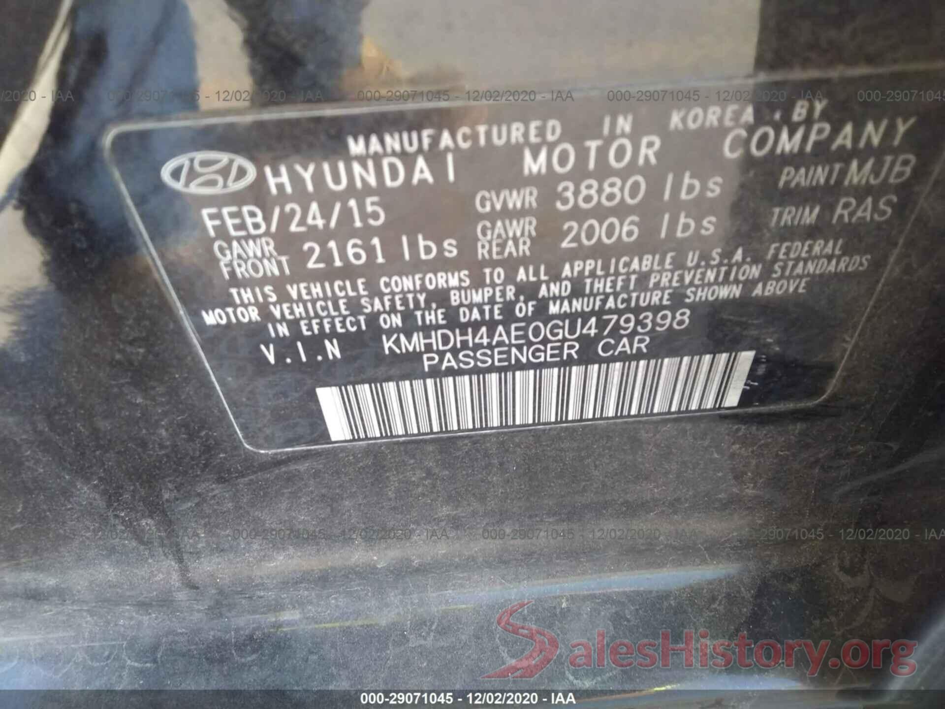 KMHDH4AE0GU479398 2016 HYUNDAI ELANTRA