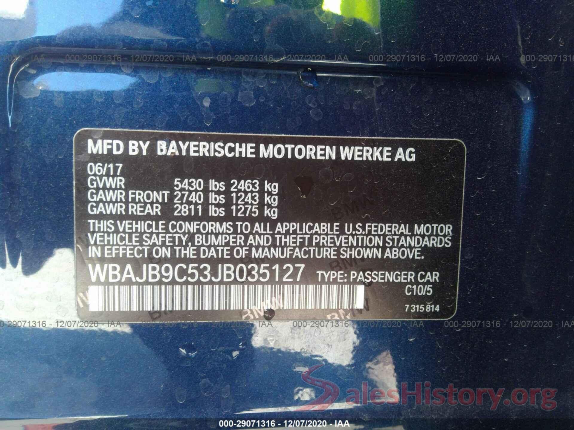 WBAJB9C53JB035127 2018 BMW 5 SERIES