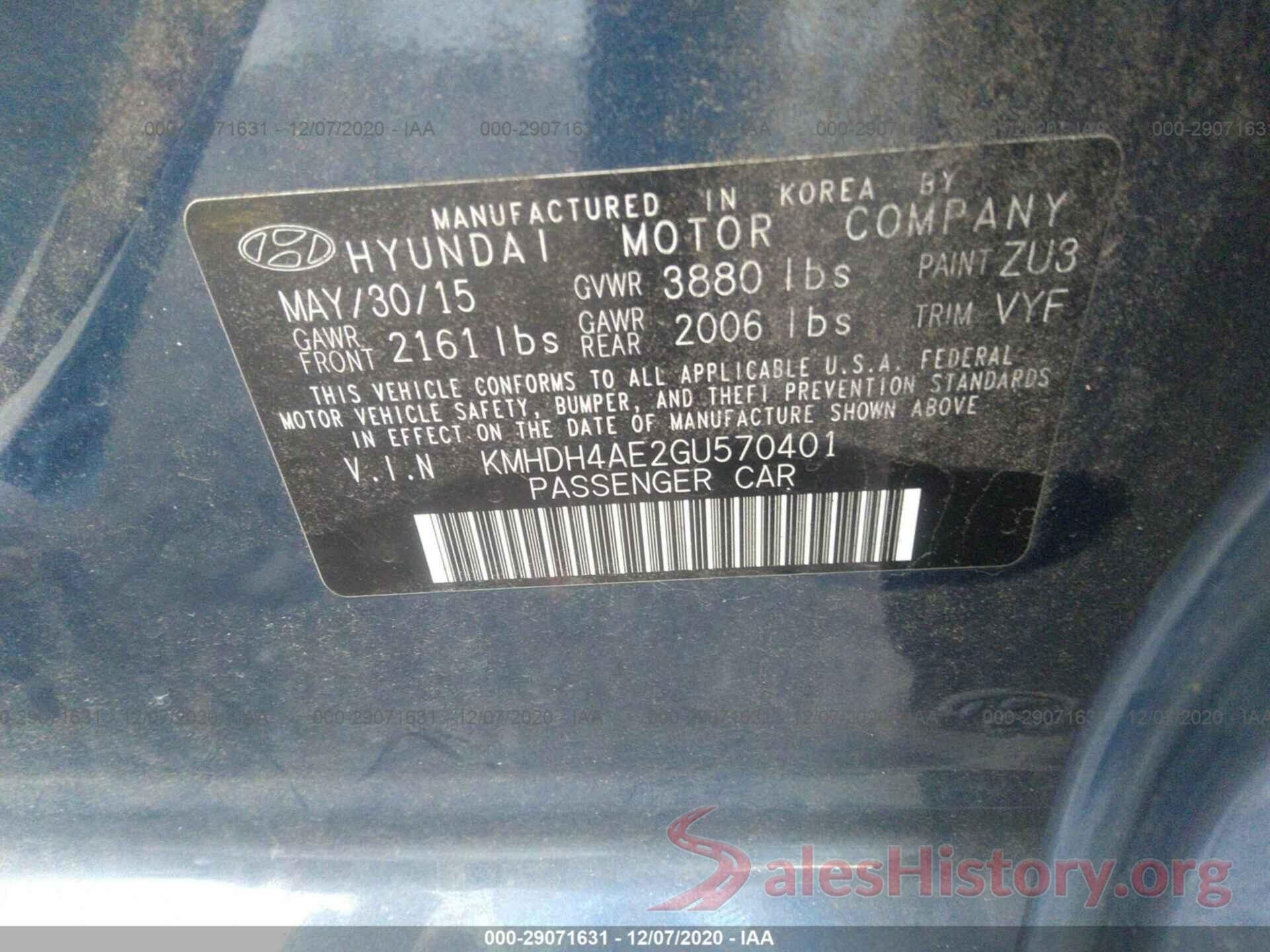 KMHDH4AE2GU570401 2016 HYUNDAI ELANTRA