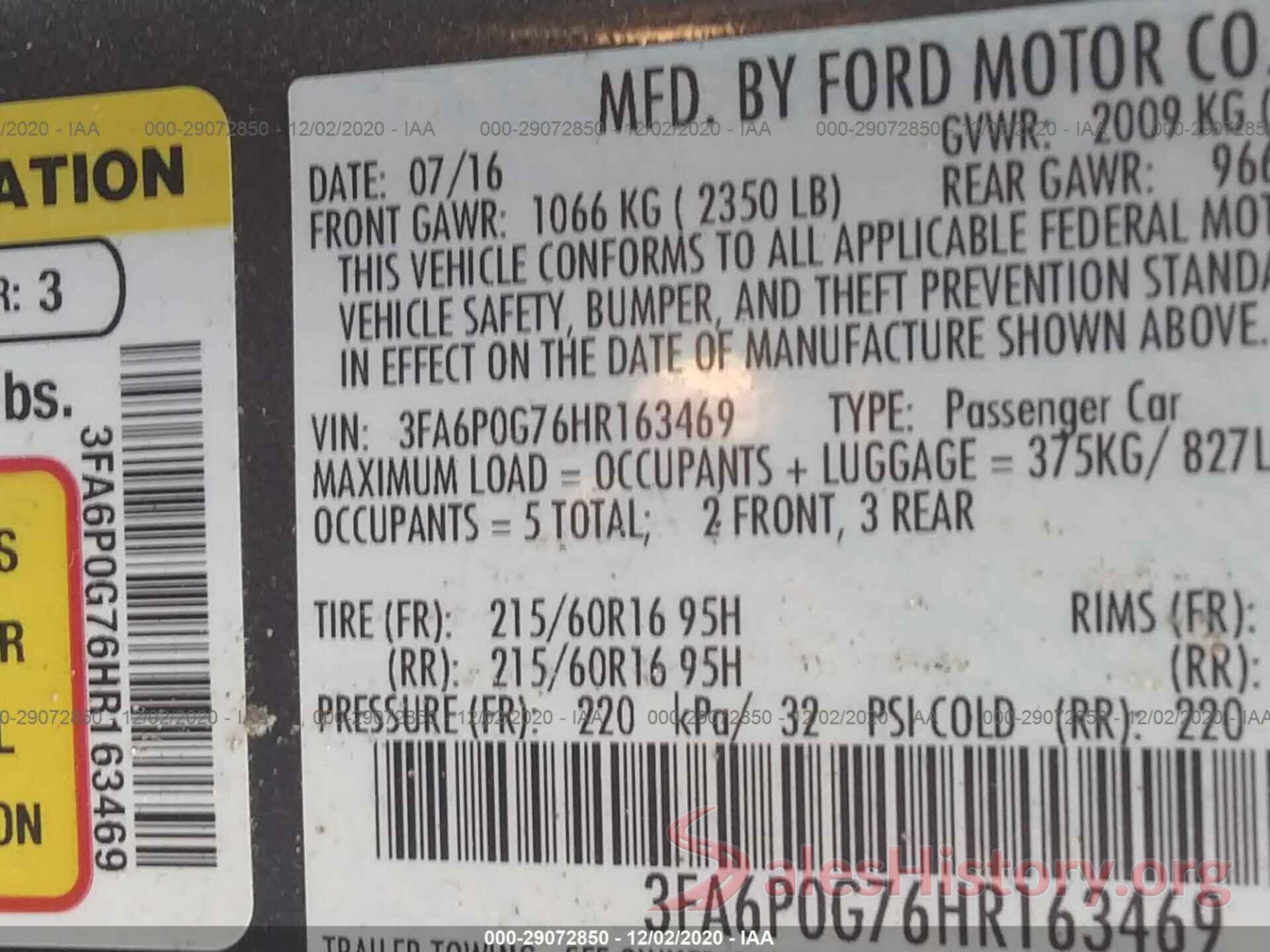 3FA6P0G76HR163469 2017 FORD FUSION