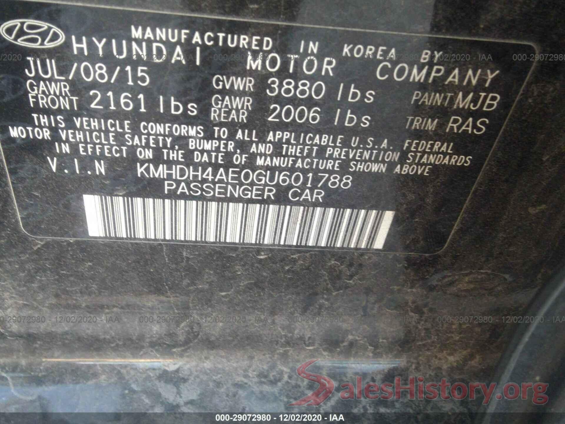 KMHDH4AE0GU601788 2016 HYUNDAI ELANTRA