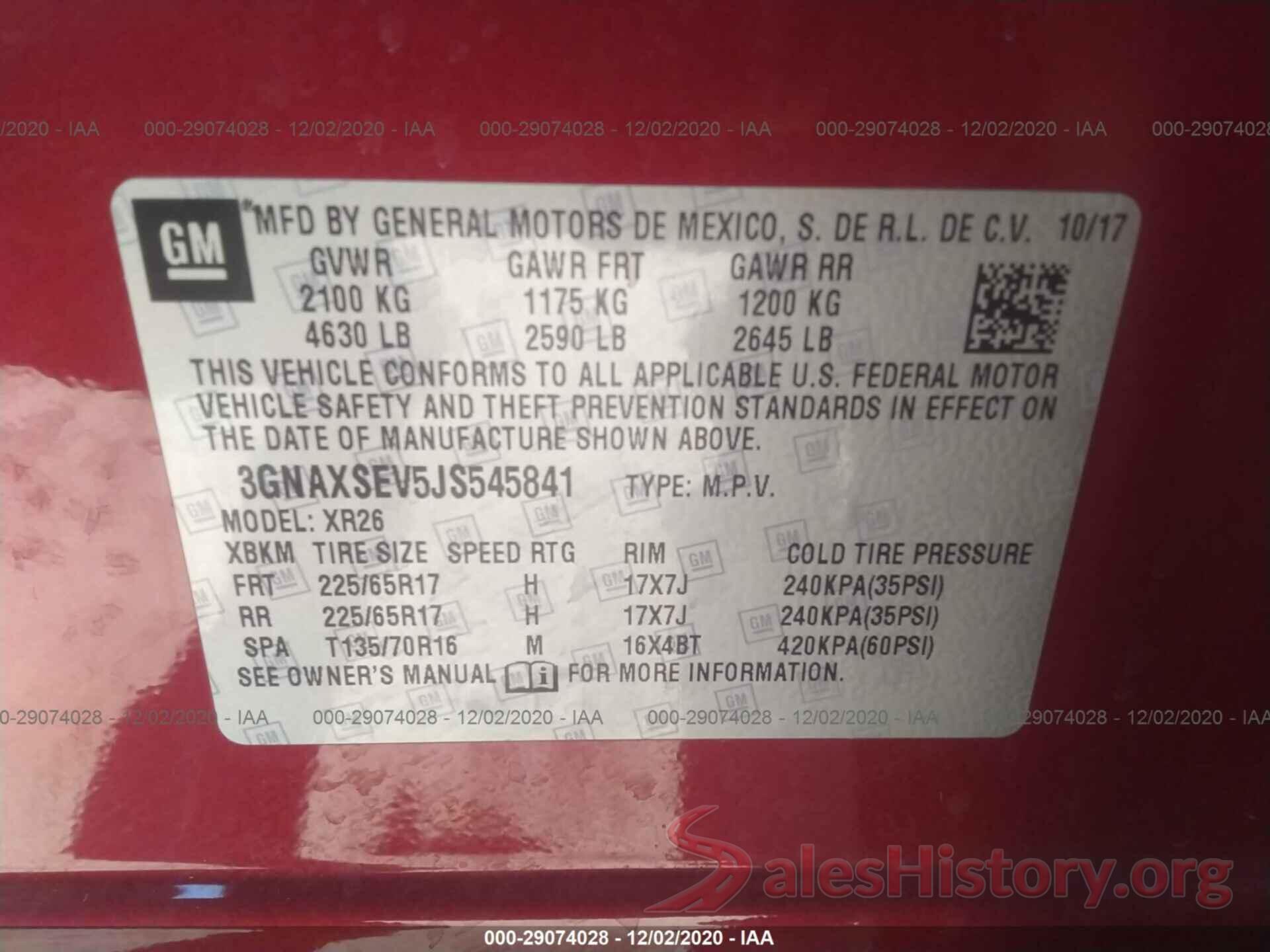 3GNAXSEV5JS545841 2018 CHEVROLET EQUINOX