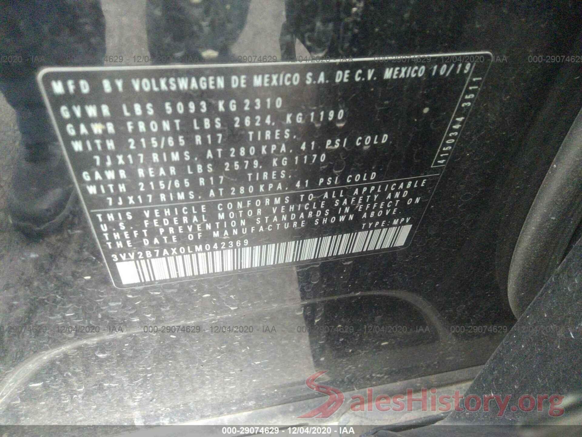 3VV2B7AX0LM042369 2020 VOLKSWAGEN TIGUAN