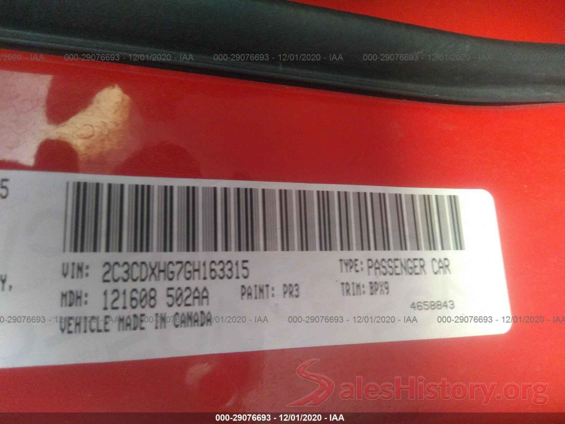 2C3CDXHG7GH163315 2016 DODGE CHARGER