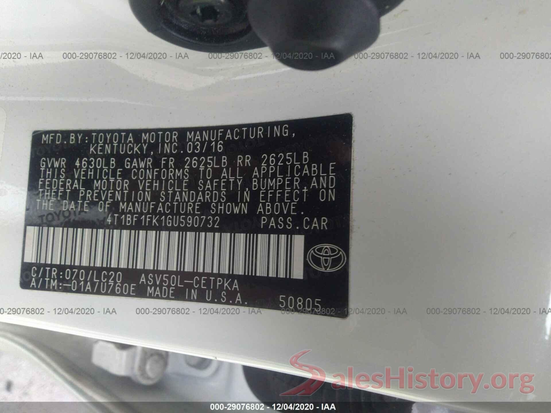 4T1BF1FK1GU590732 2016 TOYOTA CAMRY