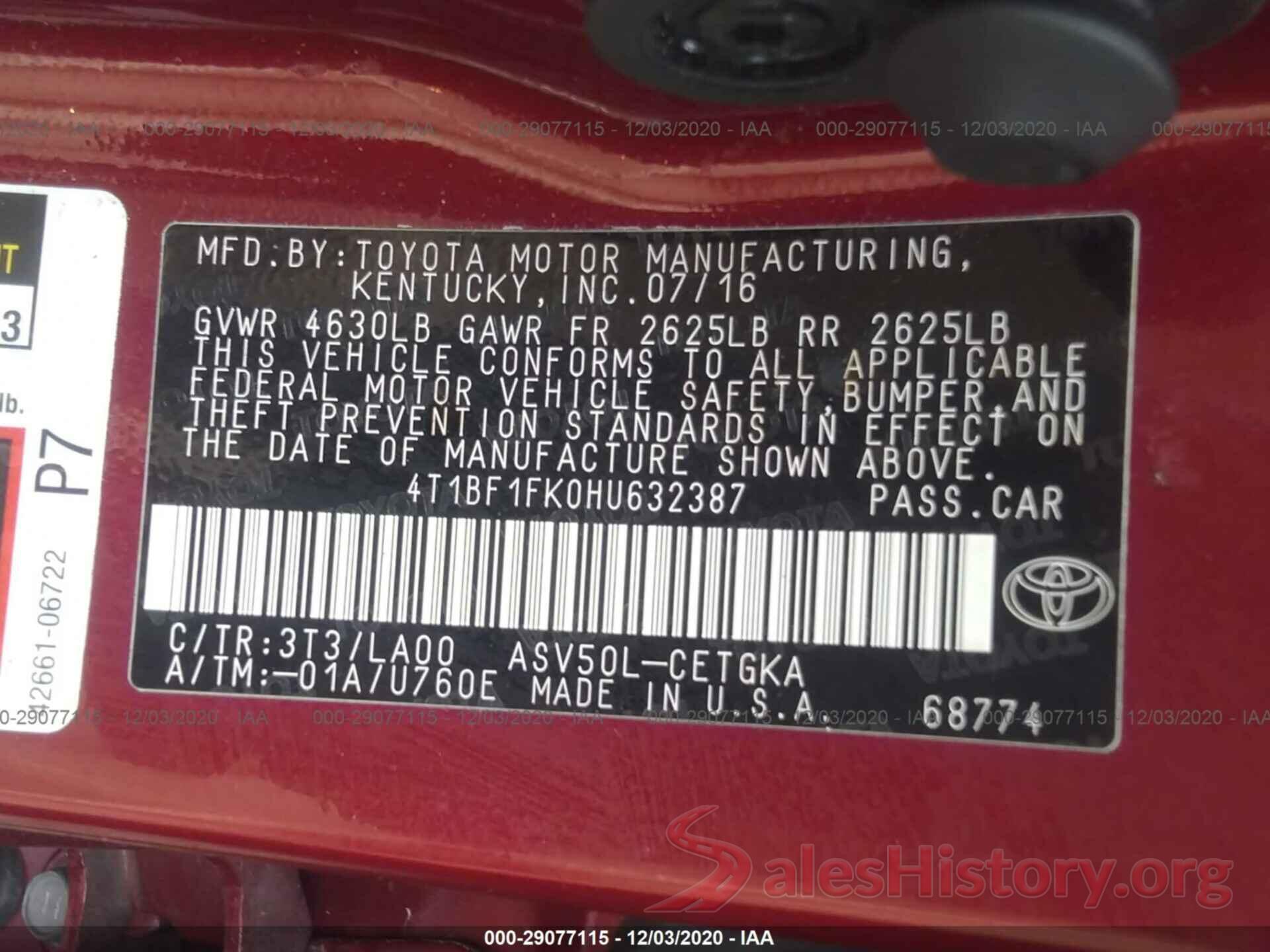 4T1BF1FK0HU632387 2017 TOYOTA CAMRY