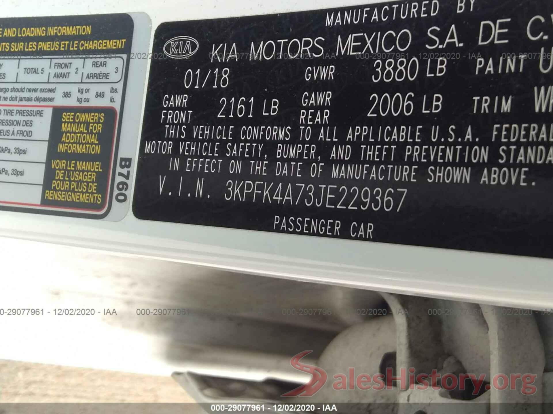 3KPFK4A73JE229367 2018 KIA FORTE