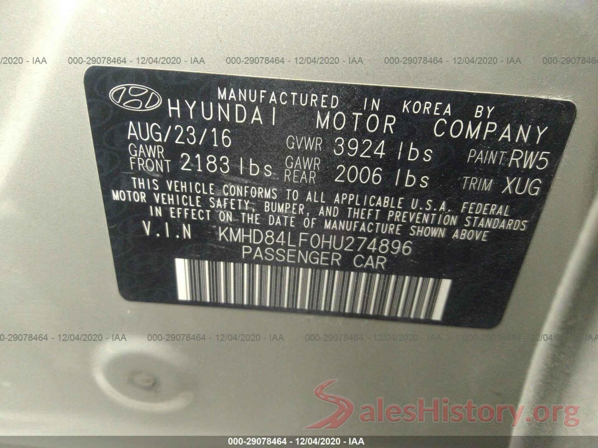 KMHD84LF0HU274896 2017 HYUNDAI ELANTRA