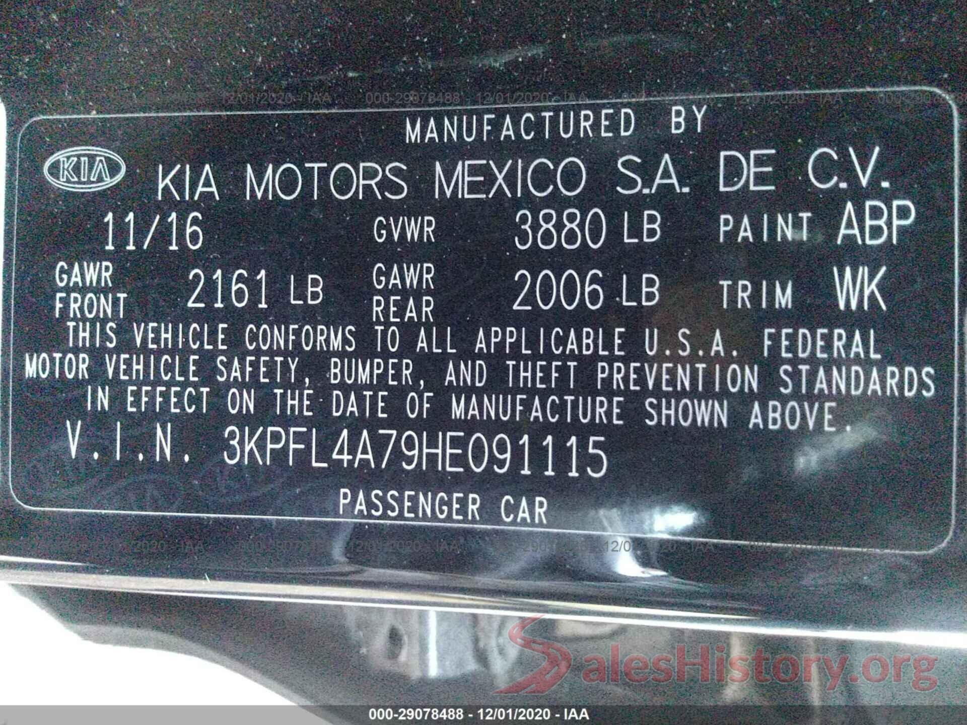 3KPFL4A79HE091115 2017 KIA FORTE