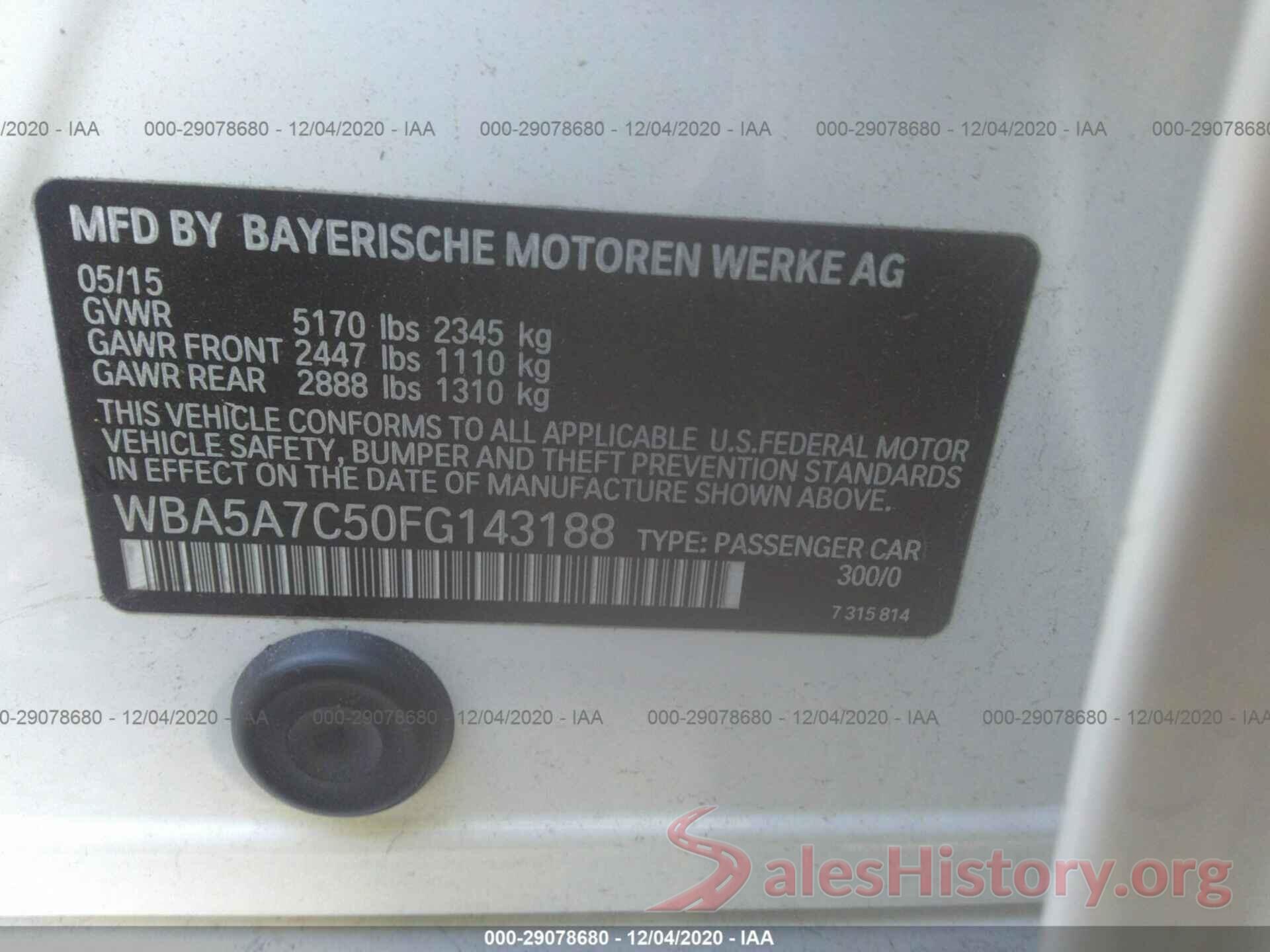 WBA5A7C50FG143188 2015 BMW 5 SERIES