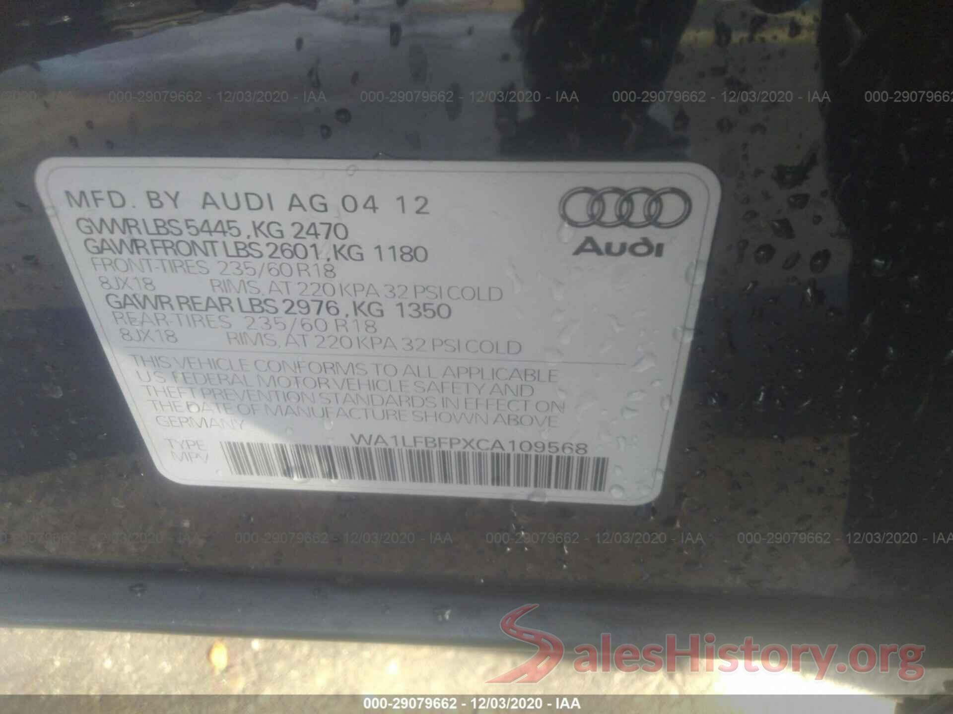 WA1LFBFPXCA109568 2012 AUDI Q5