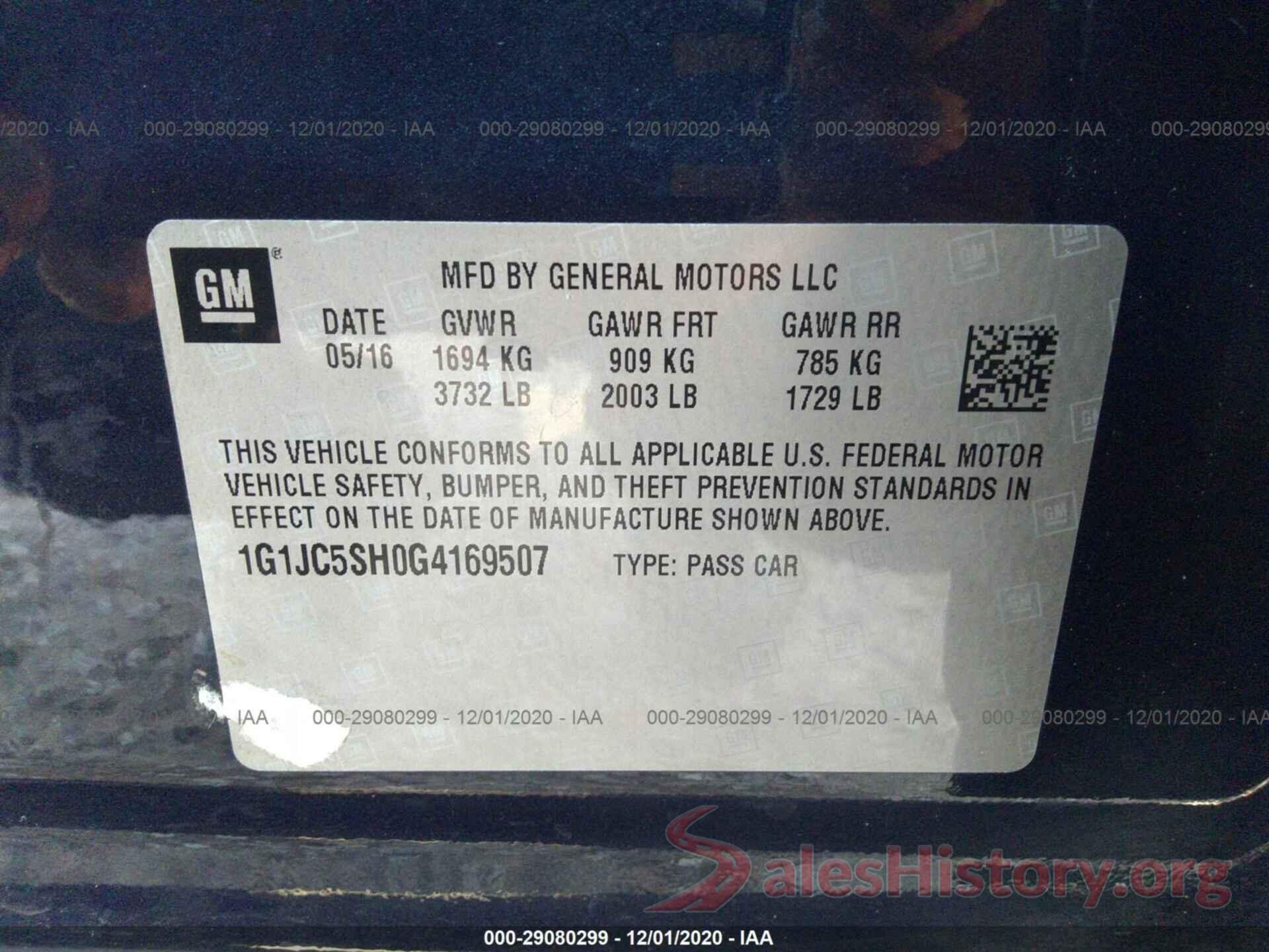 1G1JC5SH0G4169507 2016 CHEVROLET SONIC