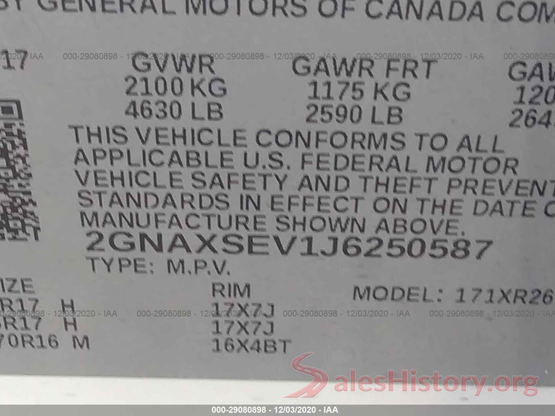 2GNAXSEV1J6250587 2018 CHEVROLET EQUINOX