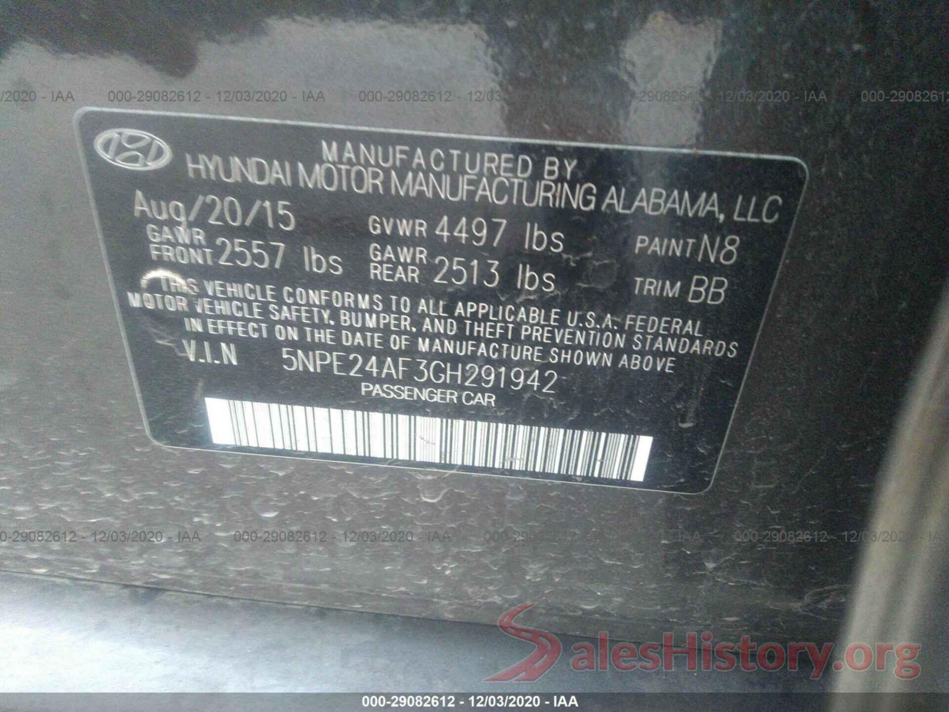 5NPE24AF3GH291942 2016 HYUNDAI SONATA