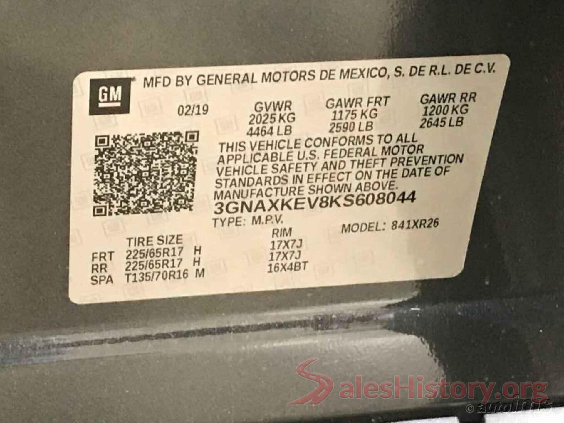 3GNAXKEV8KS608044 2019 CHEVROLET EQUINOX