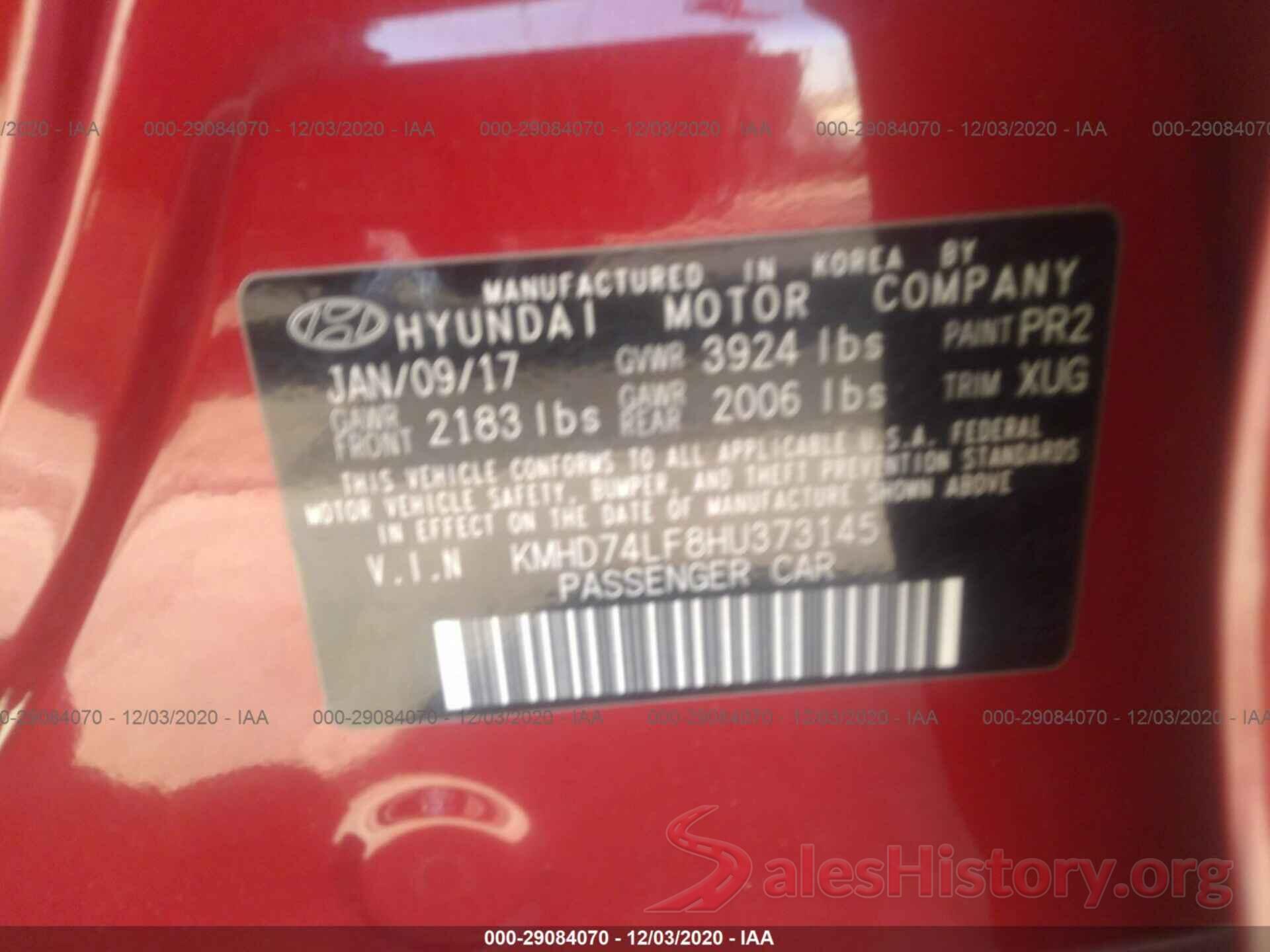 KMHD74LF8HU373145 2017 HYUNDAI ELANTRA