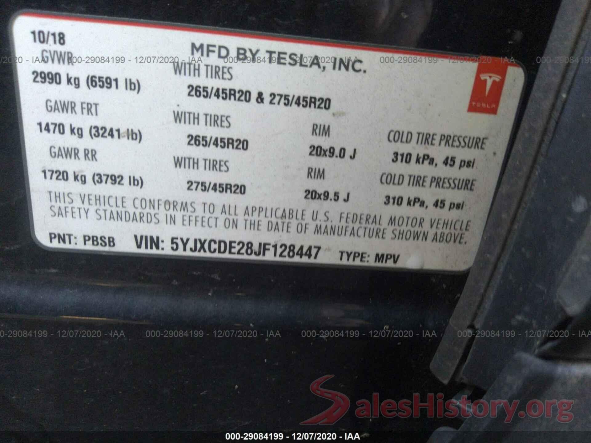 5YJXCDE28JF128447 2018 TESLA MODEL X