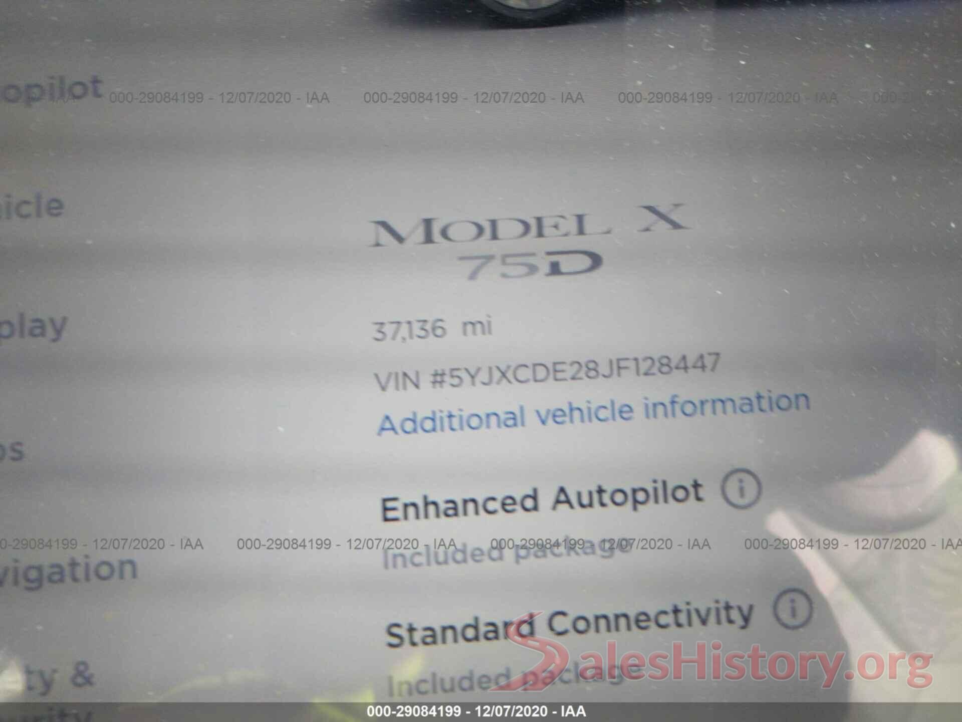 5YJXCDE28JF128447 2018 TESLA MODEL X