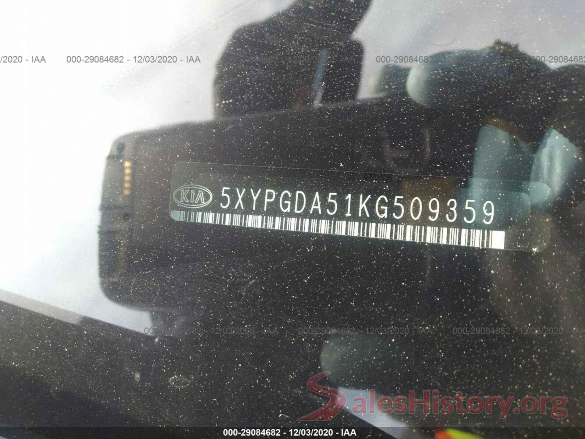 5XYPGDA51KG509359 2019 KIA SORENTO